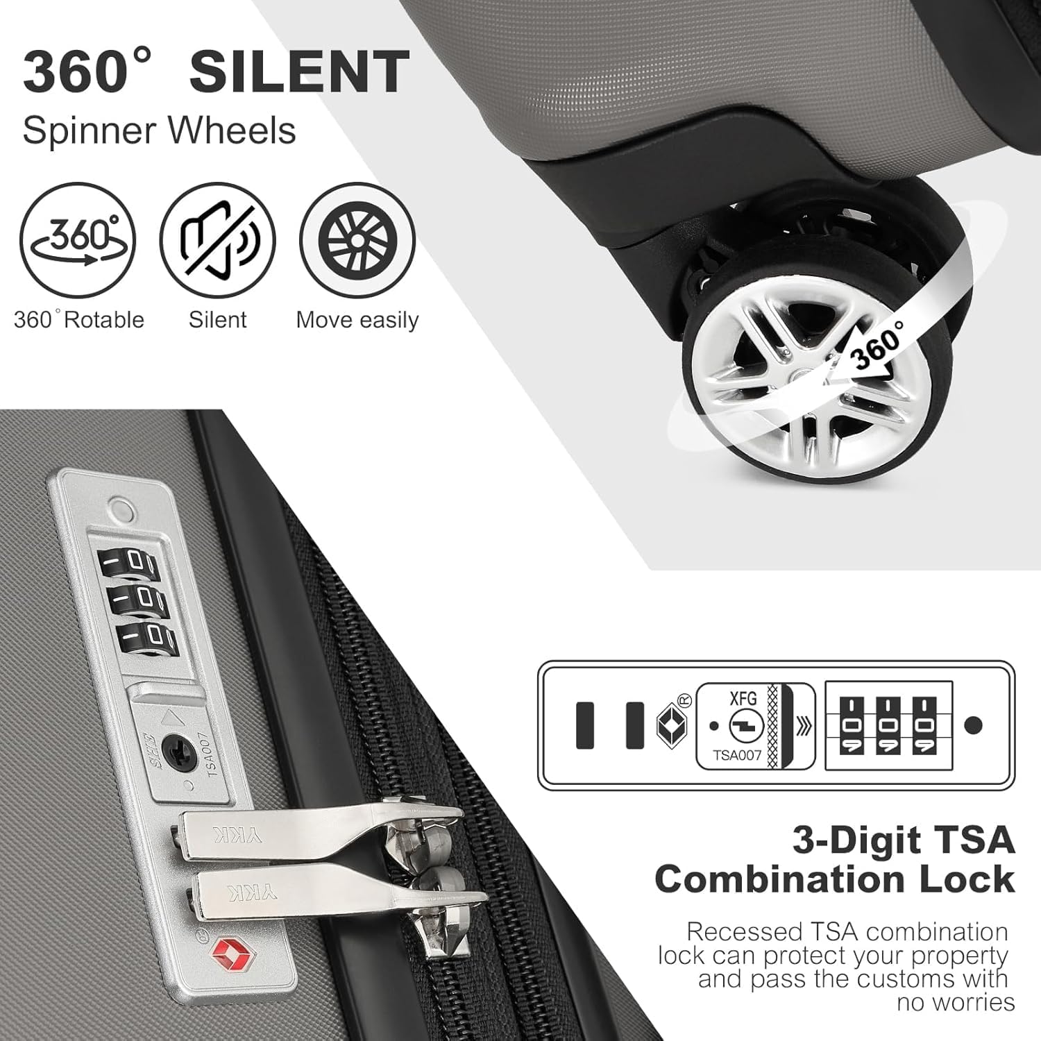 Thumbnail 2 de Kono 28 Inch Large Suitcase: Expandable, Lightweight Hard Shell with TSA Lock and 360° Wheels