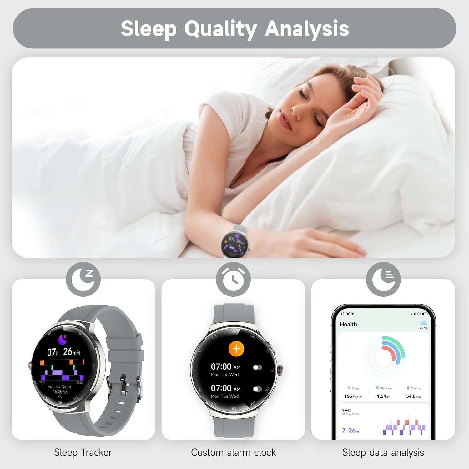 Detalle 2 de Smart Watch for Men & Women: 1.43" AMOLED Curved Screen, 150+ Sport Modes, Dual Straps