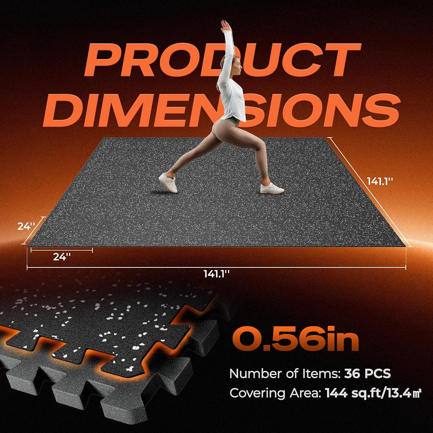 Thumbnail 6 de SUPERJARE 9619BT Interlocking Gym Flooring, 0.56-Inch Rubber Top, 144 Sq. Ft.