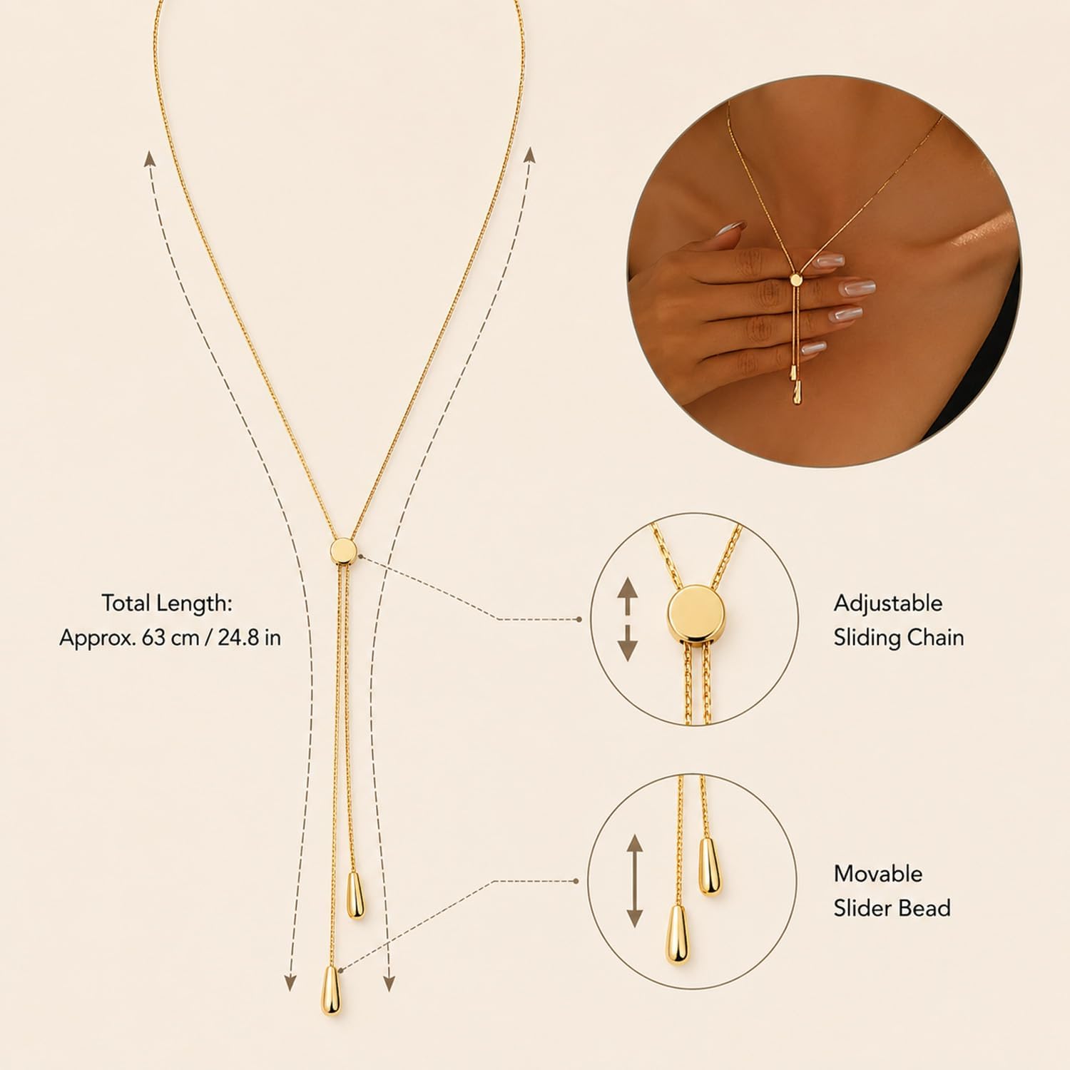 Detalle 1 de Patwes Lariat Necklace 14K Gold Plated