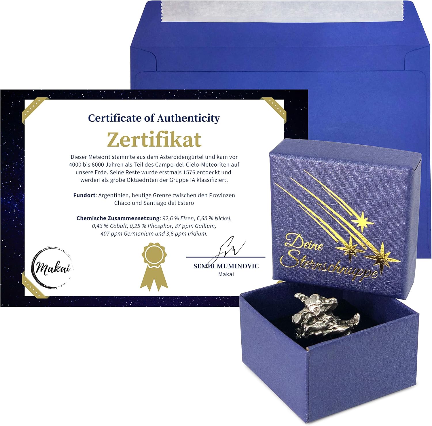 Thumbnail 3 de Makai echter Meteorit Sternschnuppe mit Echtheits-Zertifikat – Widmung & Herzbox