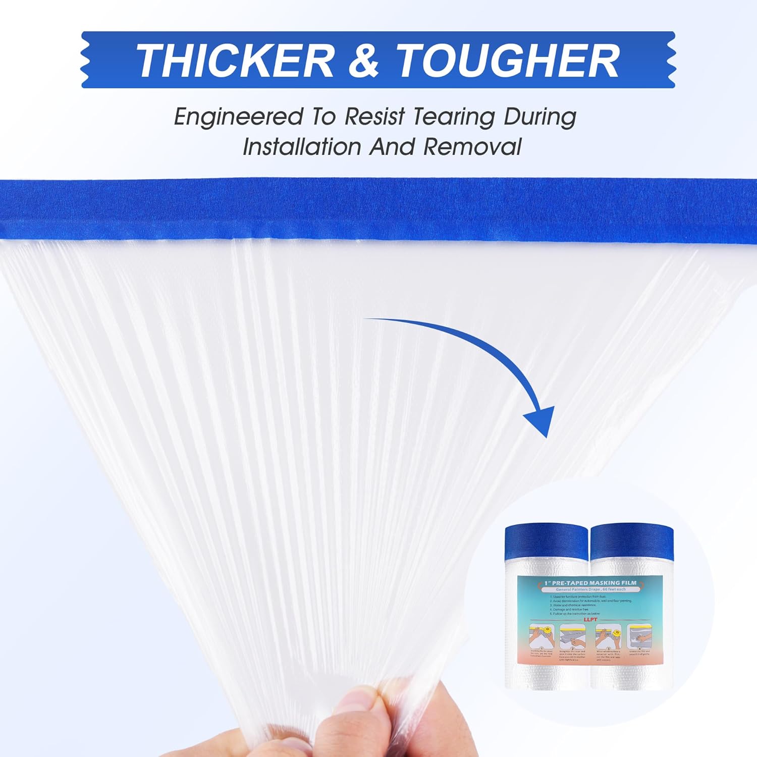 Thumbnail 3 de LLPT Tape and Drape Pre-Taped Masking Film | 2 Pack, 200cm x 20m – Versatile Painter's Plastic Dust Sheets