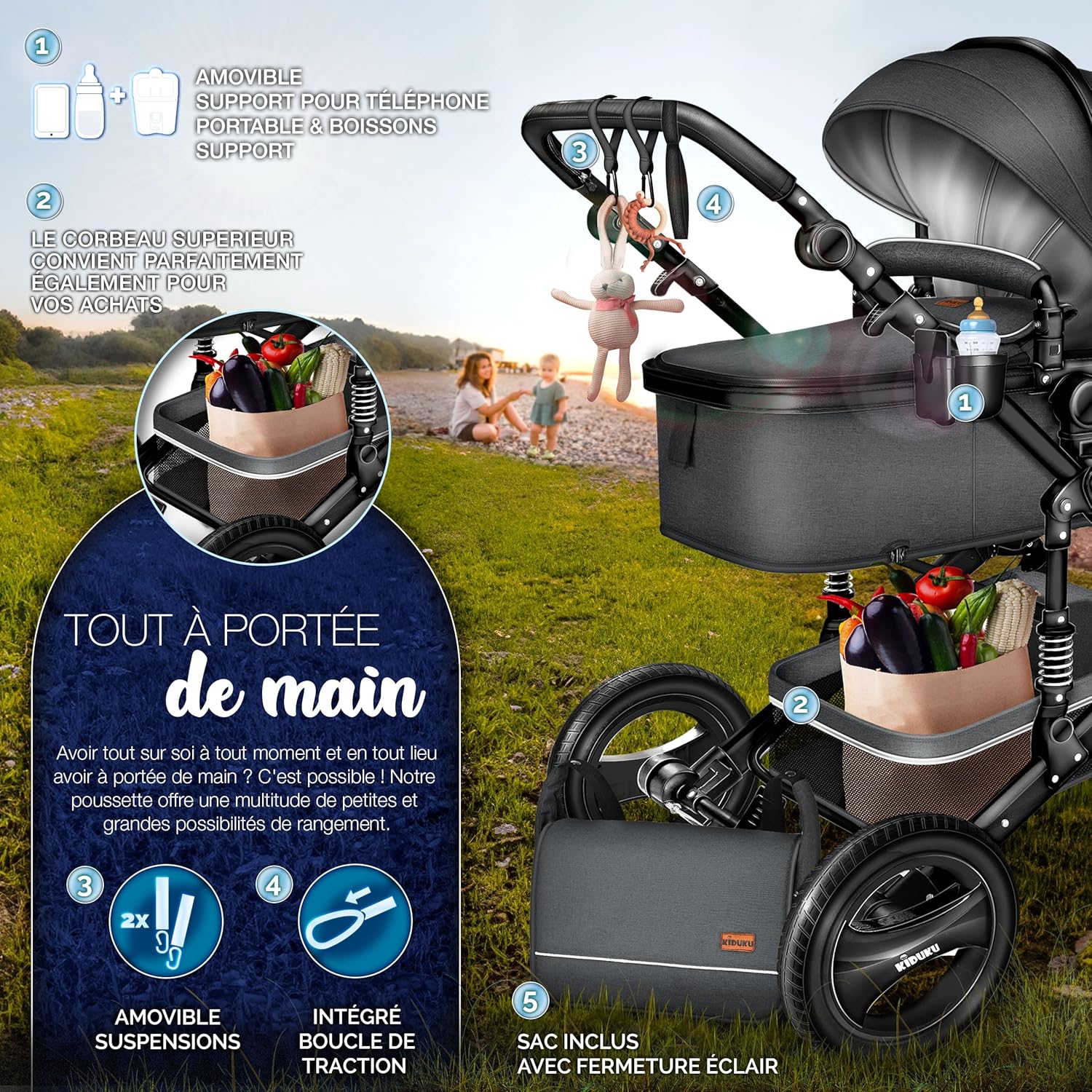 Thumbnail 6 de KIDUKU Poussette Combinée 3 en 1 — Trio polyvalent pour enfants (Anthracite)