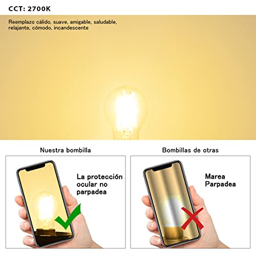 Detalle 2 de LVWIT Bombillas LED E27 de Filamento A60 (Gordo) – 40W equivalentes, 2700K, pack 6
