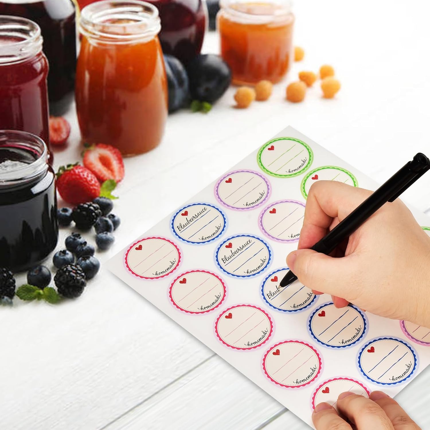 Thumbnail 4 de Willingood 600 Marmeladen-Etiketten selbstklebend (Ø 38 mm) im Retro-„Homemade“-Design, 4 Farben