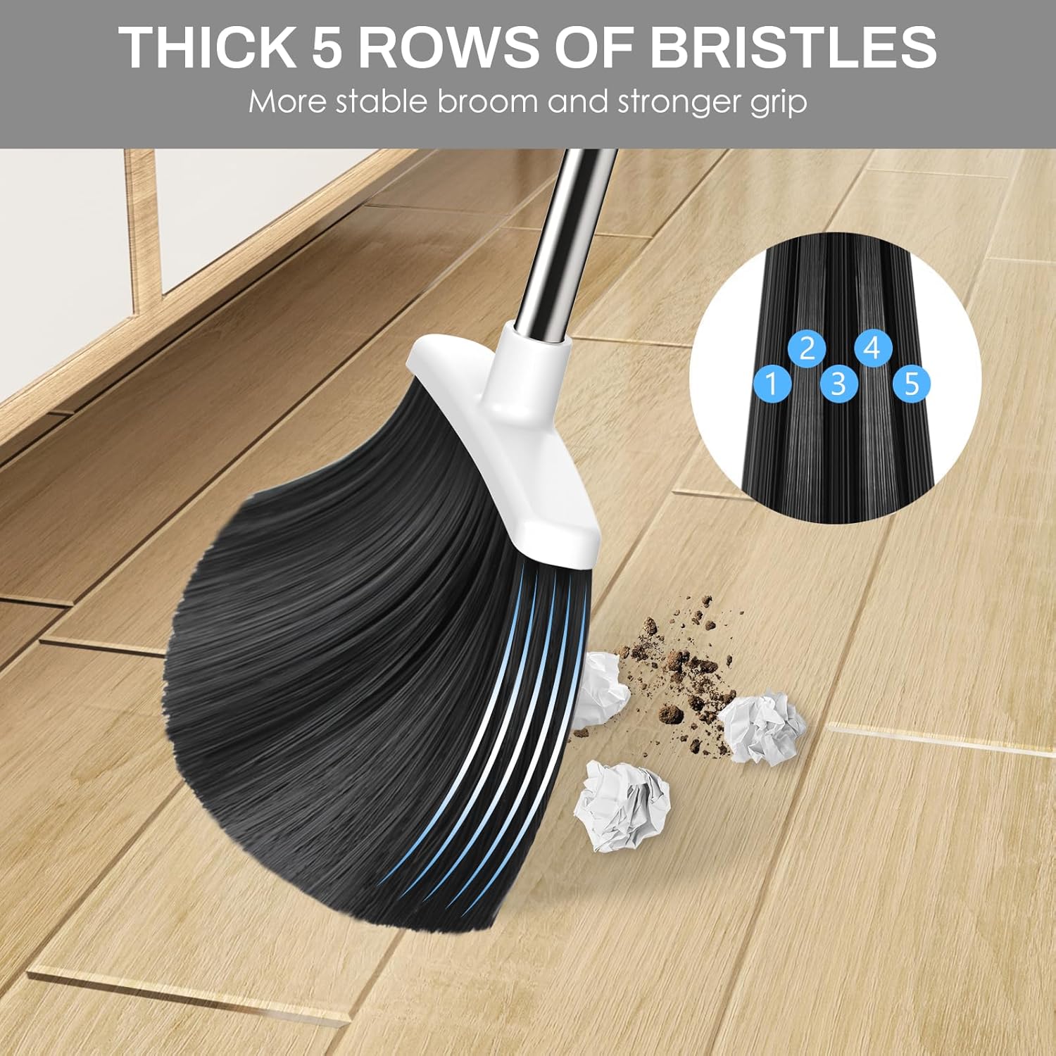 Thumbnail 4 de EZKEY Long-Handle Broom and Dustpan Set with Adjustable Telescopic Poles and Dustpan Comb Teeth