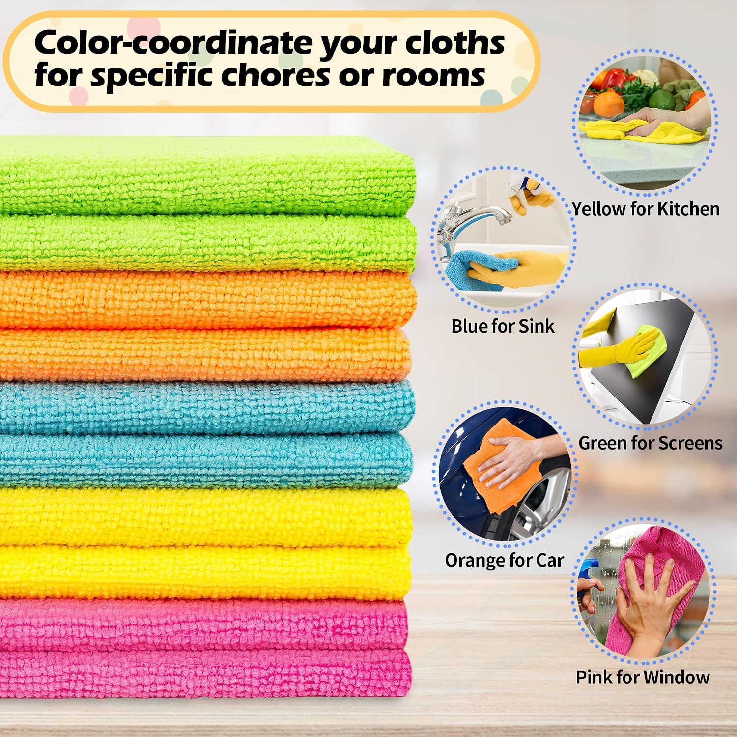 Detalle de FIXSMITH FM-JLC04-20PK Microfiber Cleaning Cloths, 20-Pack, 5 Colours
