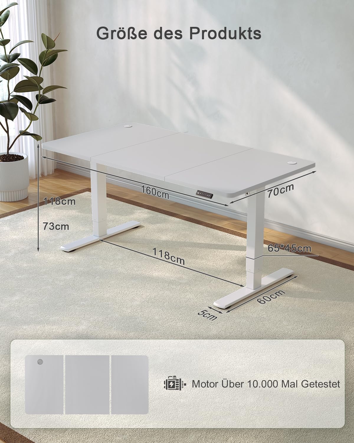 Thumbnail 4 de JUMMICO elektrisch höhenverstellbarer Schreibtisch mit USB-Ladeanschluss, 160 x 70 cm (Grau)