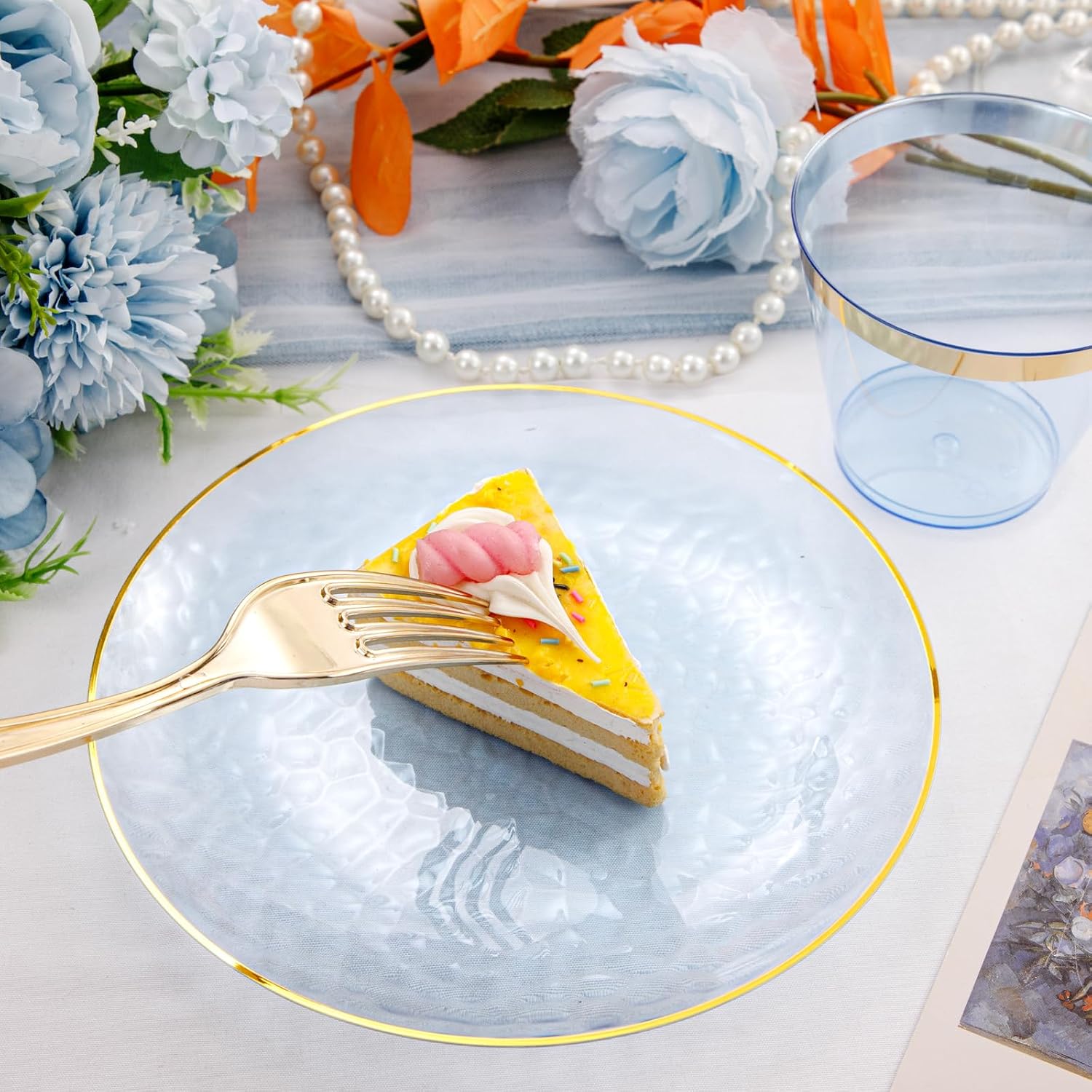 Thumbnail 4 de Rubtlamp 175 Pcs Blue and Gold Disposable Dinnerware Set for 25 Guests