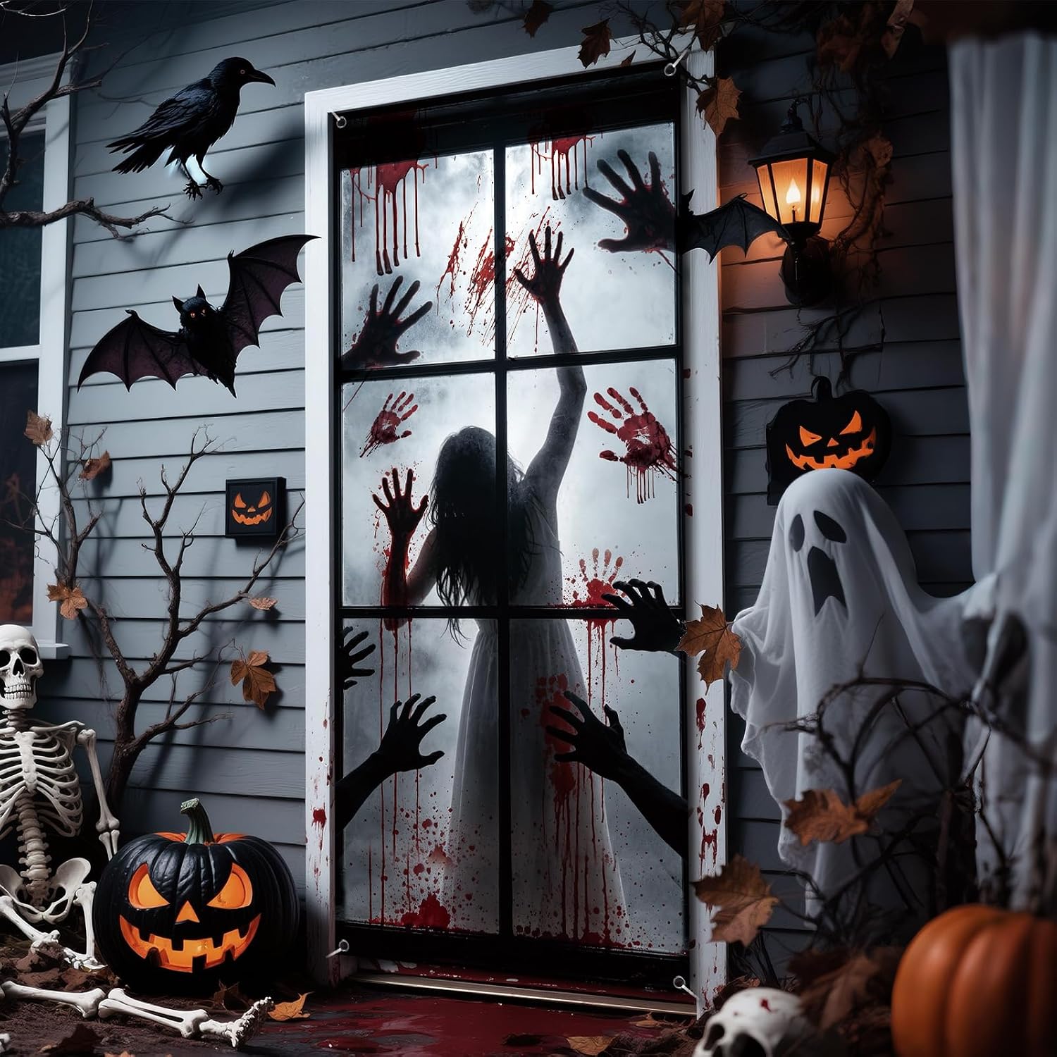 Detalle de 79 x 35-Inch Zombie Hands Halloween Door Cover, Reusable Polyester Banner