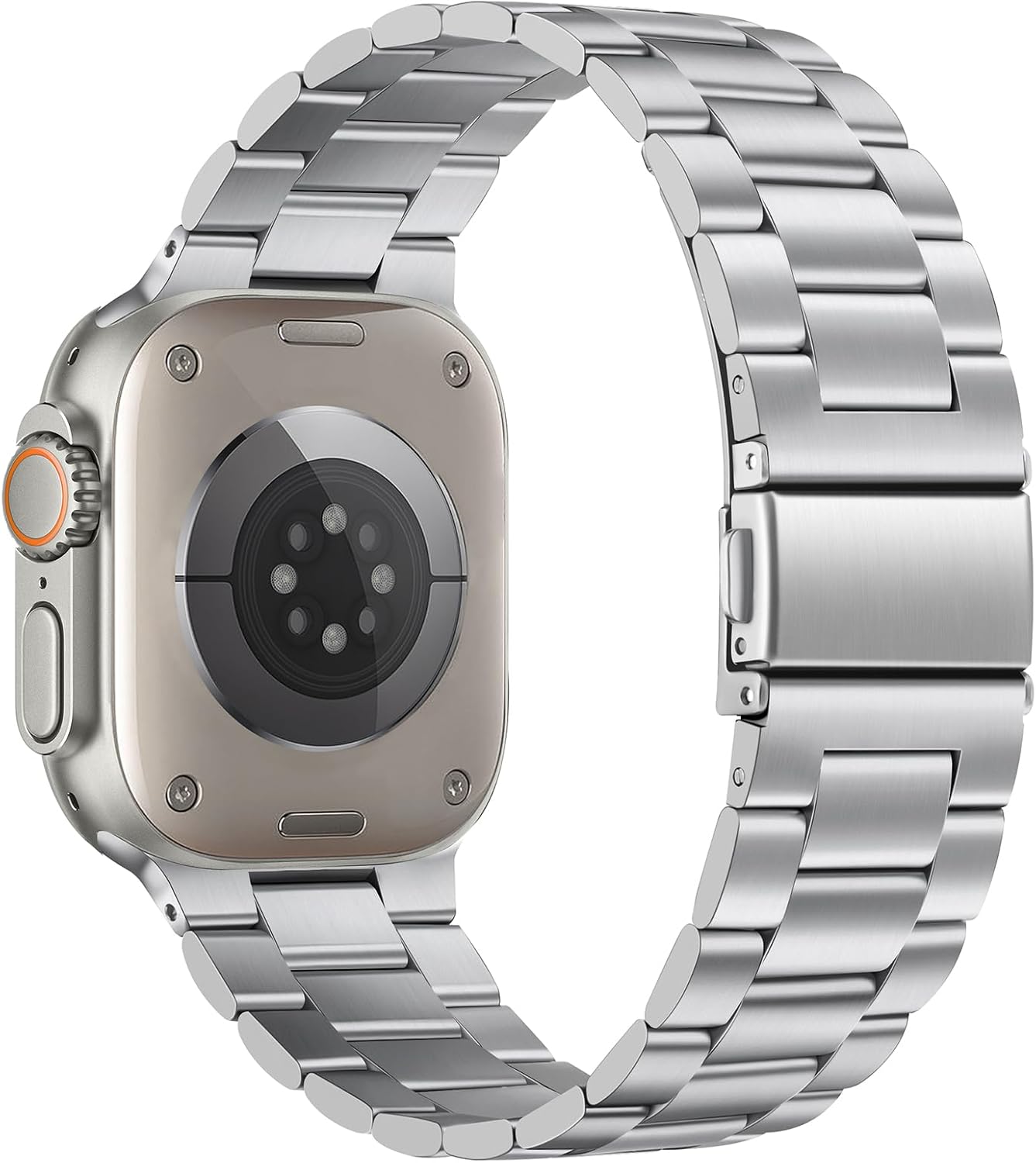 Detalle de Anlinser Metal Strap for Apple Watch Ultra/Series (49mm–42mm) – Silver, 192mm Length, Tool-free Adjustment