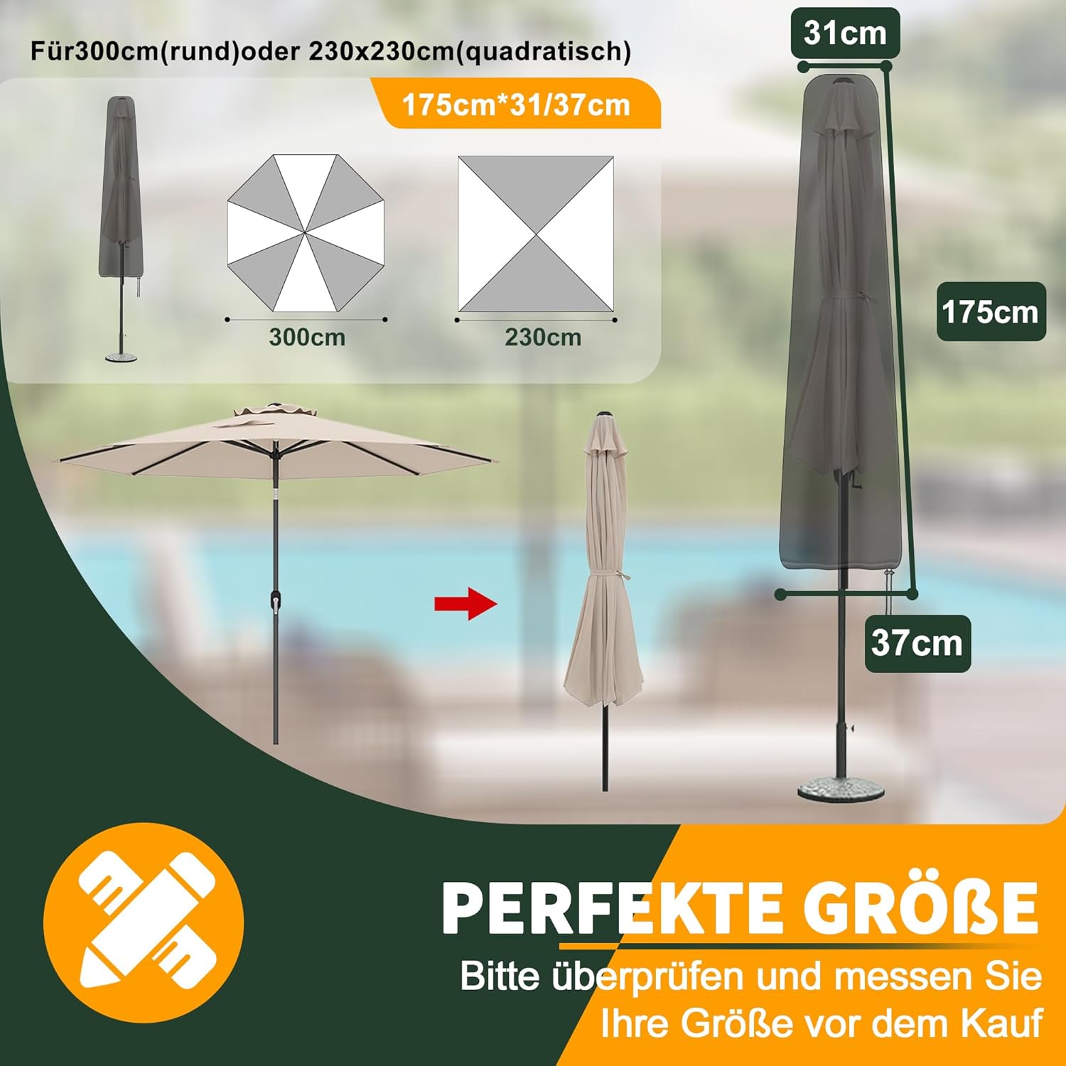 Thumbnail 1 de Enzeno Schutzhülle für Sonnenschirme Ø 300 cm / 200x250 cm – wasserdichte Abdeckung mit Reißverschluss