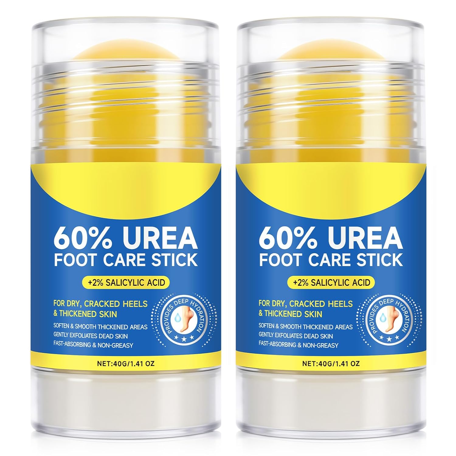 60% Urea Cream Stick with 2% Salicylic Acid (1.4oz, 2-pack) for Cracked Heels & Calluses