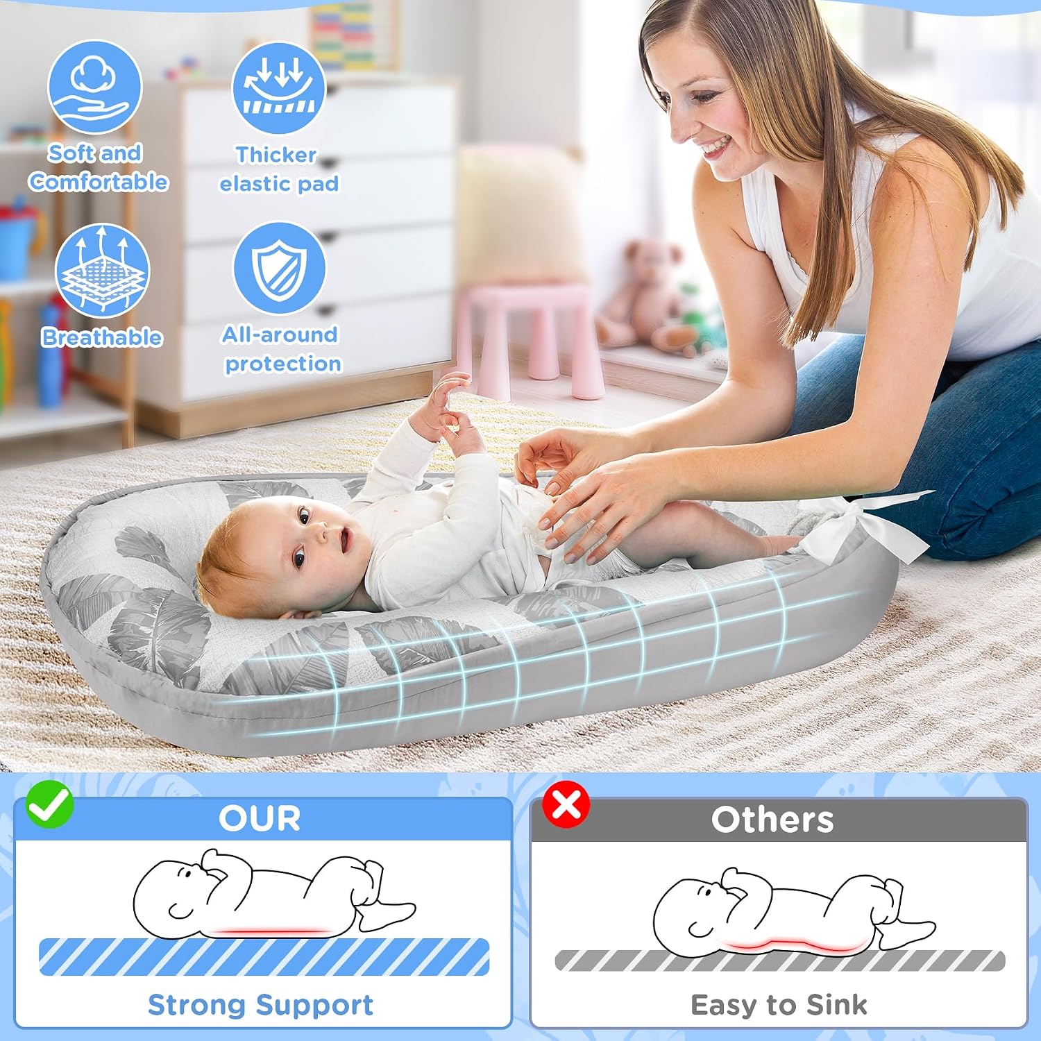 Thumbnail 4 de URMYWO Babynest 90x50 cm Kokon für Neugeborene
