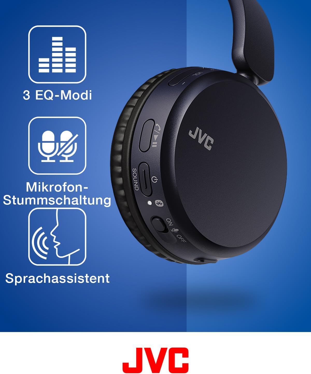 Detalle de JVC HA-Z37W-A Bluetooth On-Ear-Kopfhörer – Tiefbass, 35 Stunden Laufzeit, faltbares Design