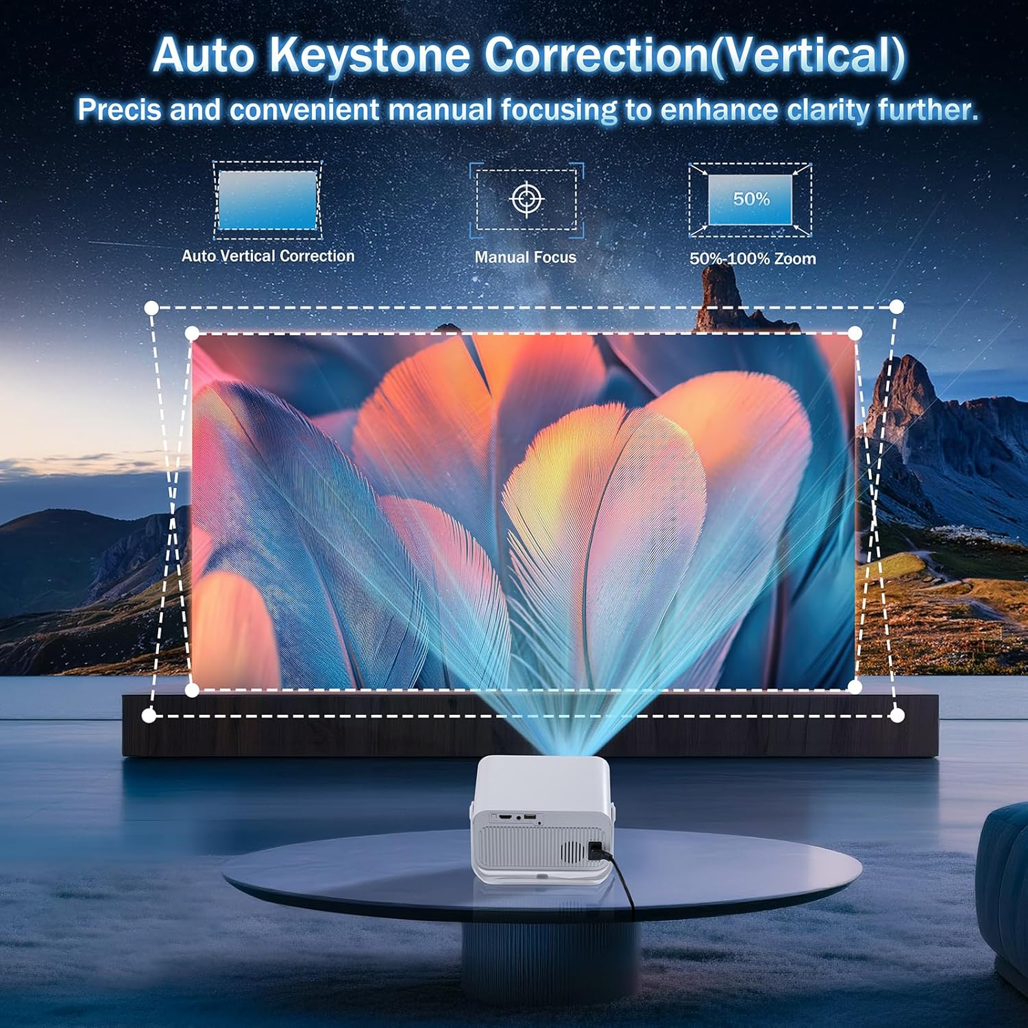 Thumbnail 4 de Portable Mini Projector (720P Native HD) with WiFi 6 & Bluetooth 5.2, Auto Keystone and Built-in Speaker
