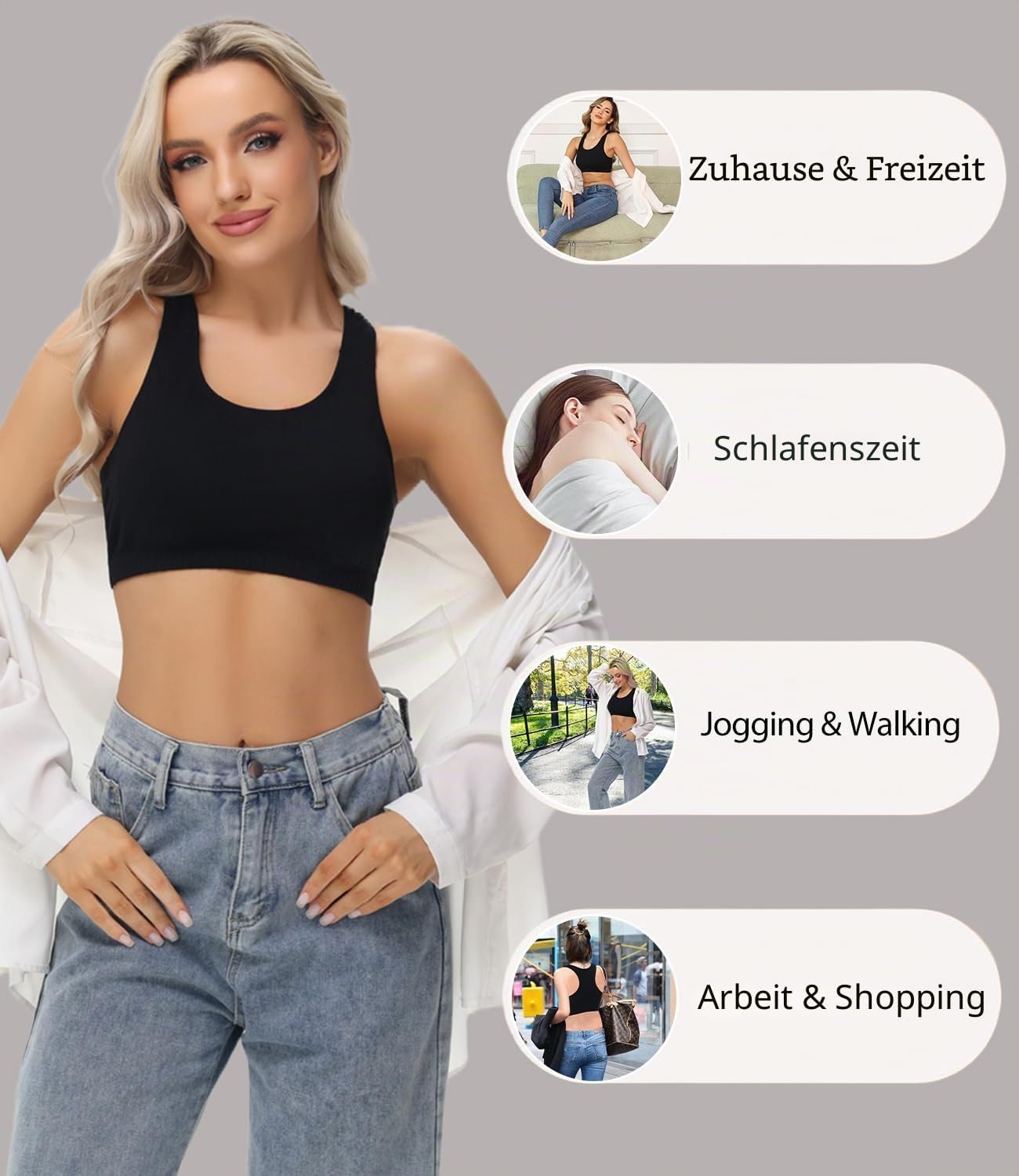 Thumbnail 3 de wirarpa Bustier Damen Baumwolle Ohne Bügel, T-Rücken, Ohne Gepolstert – 3er Pack