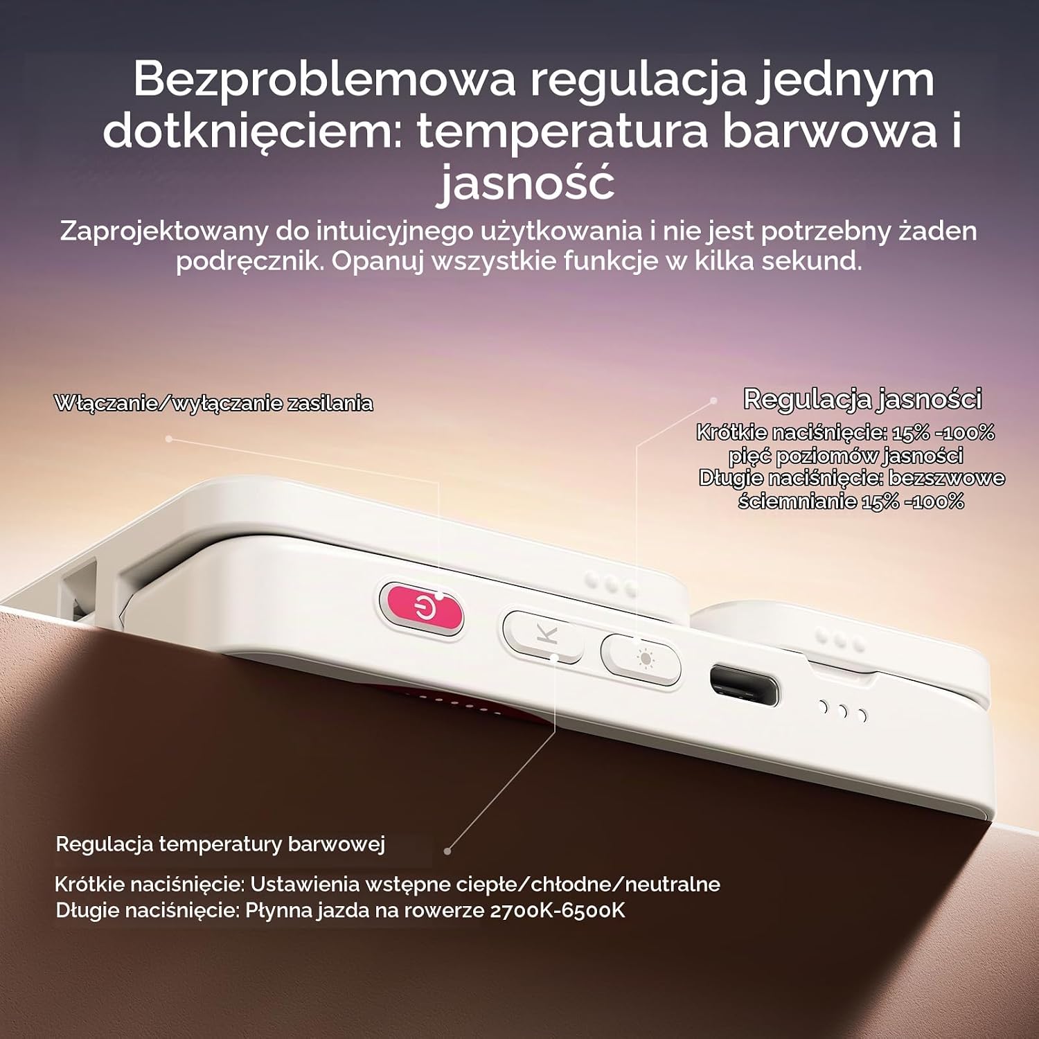Thumbnail 6 de ULANZI GL01 – magnetyczna lampka do selfie, dwa panele LED, 2500–6500 K, różowa