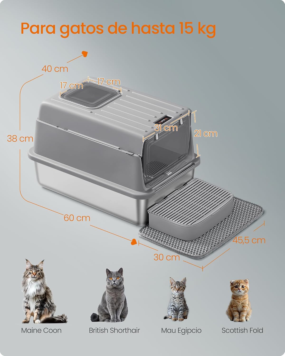 Thumbnail 5 de Feandrea PPT007GN01 Arenero para Gatos 60x40x38 cm