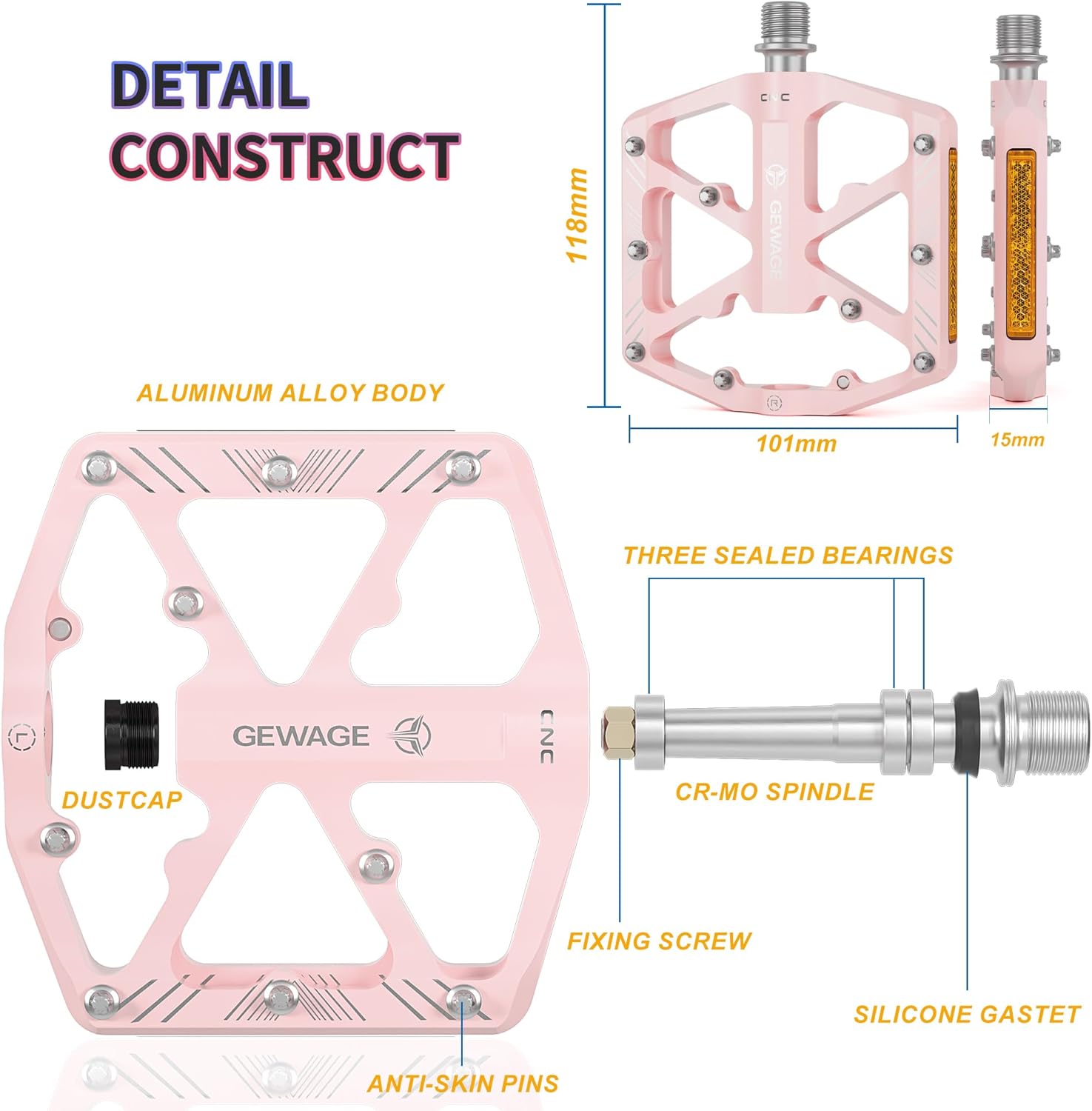 Thumbnail 2 de GEWAGE Fahrradpedale mit Reflektoren – CNC-Aluminium, 9/16 Zoll, 3 Abgedichtete Lager, rutschfeste Plattformen