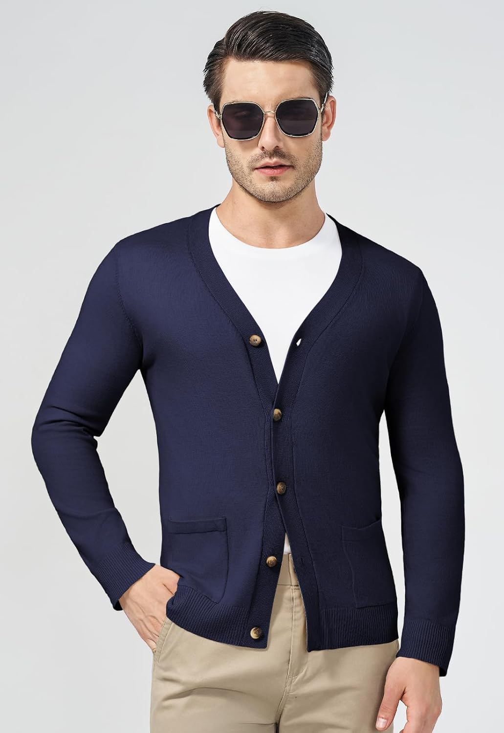 Detalle 2 de KUYIGO Herren Strickjacke V-Ausschnitt M-3XL