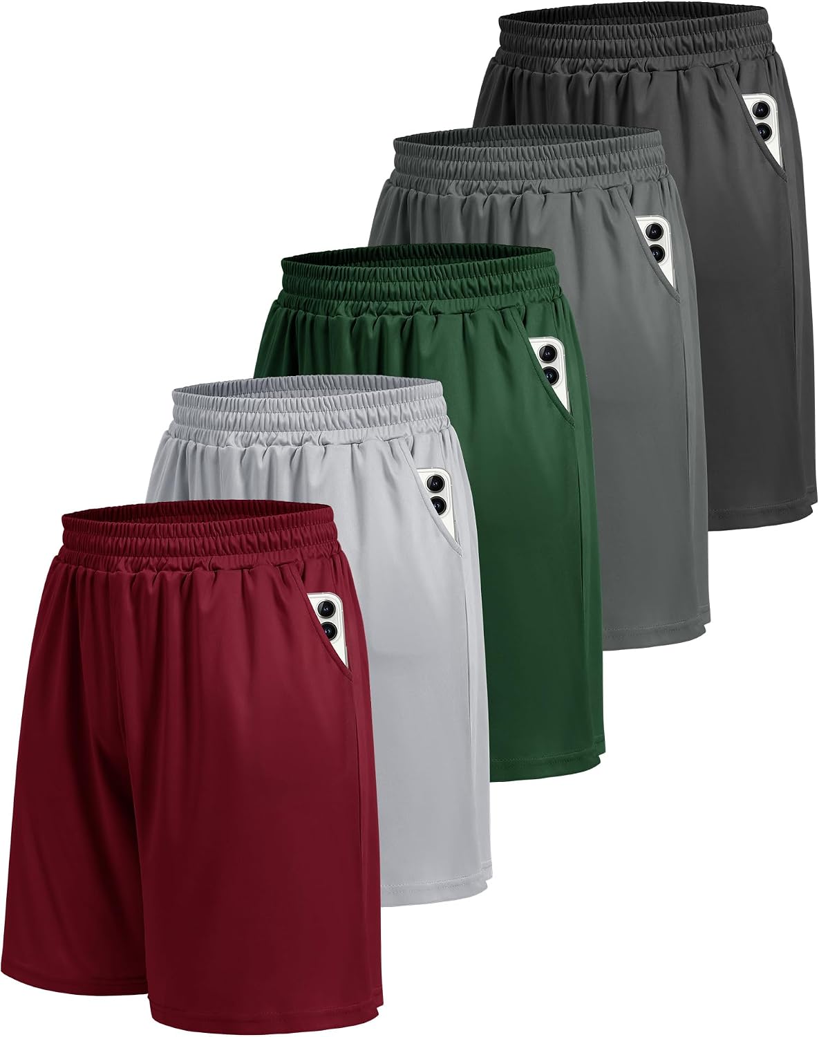 Detalle de BOOJO 5 Pack Athletic Gym Mens Shorts - Lightweight, Quick-Dry Basketball Shorts with Pockets