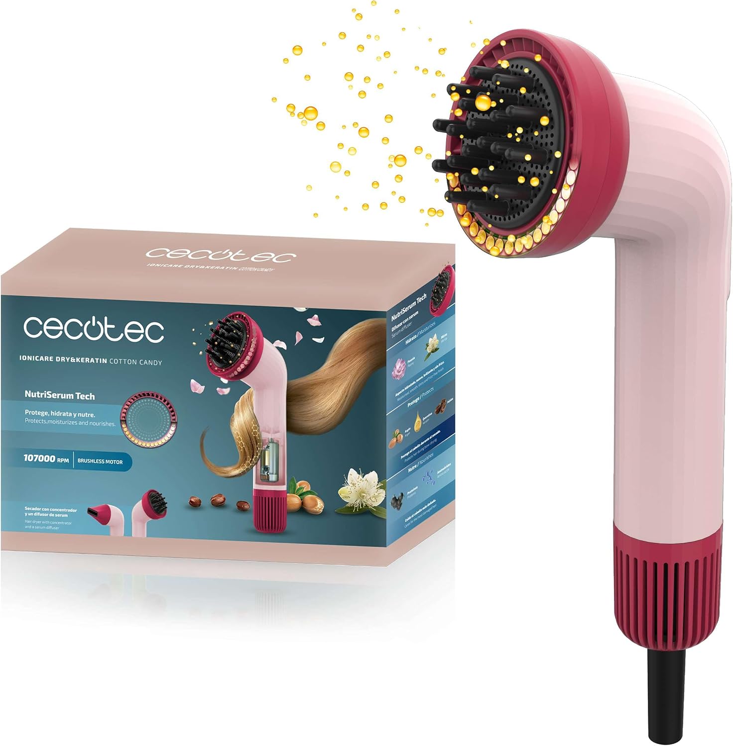 Detalle de Cecotec Asciugacapelli Compact IoniCare Dry&Keratin Cotton Candy: styling di alto livello in formato pocket