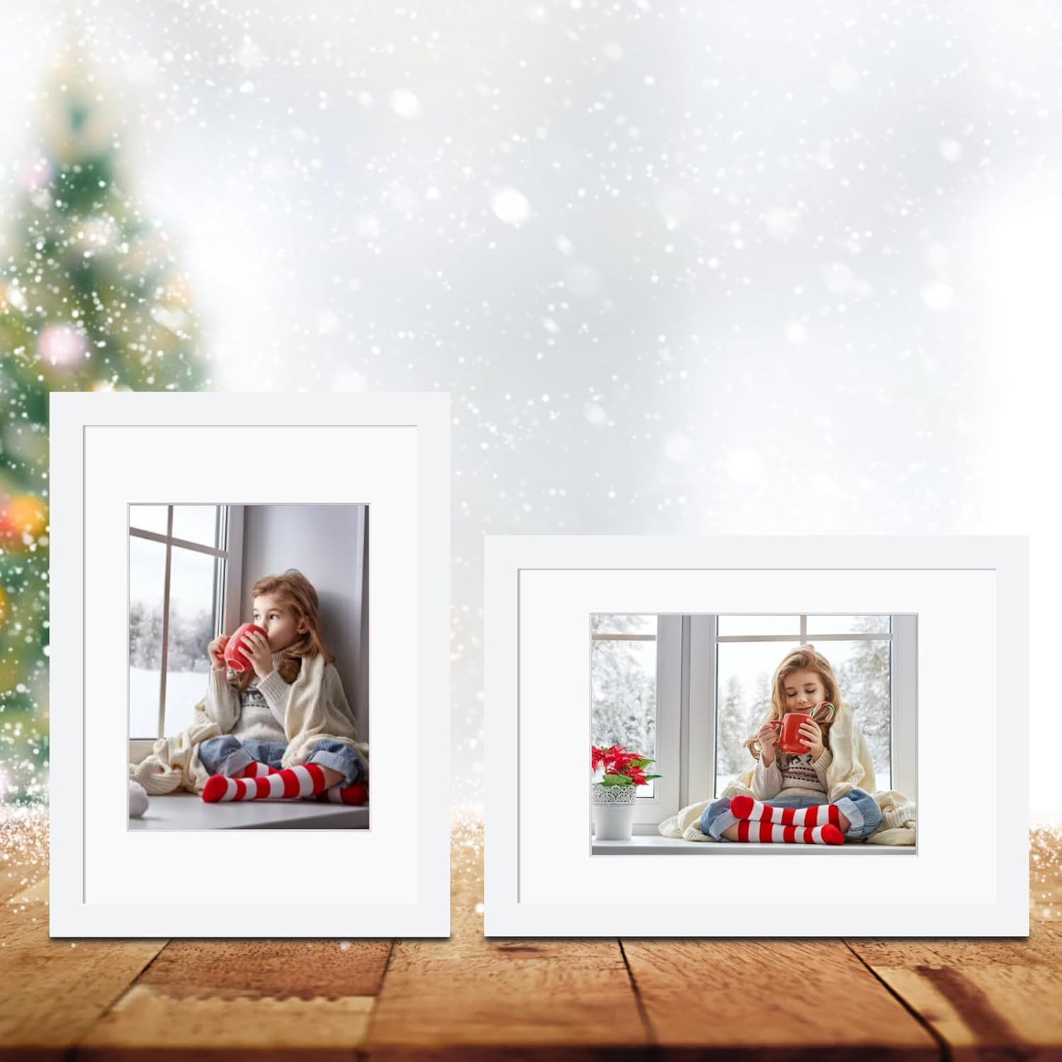 Detalle 1 de EGOFINE A4 White Solid Wood Frames Set of 4 with A5 Mat and Plexiglass