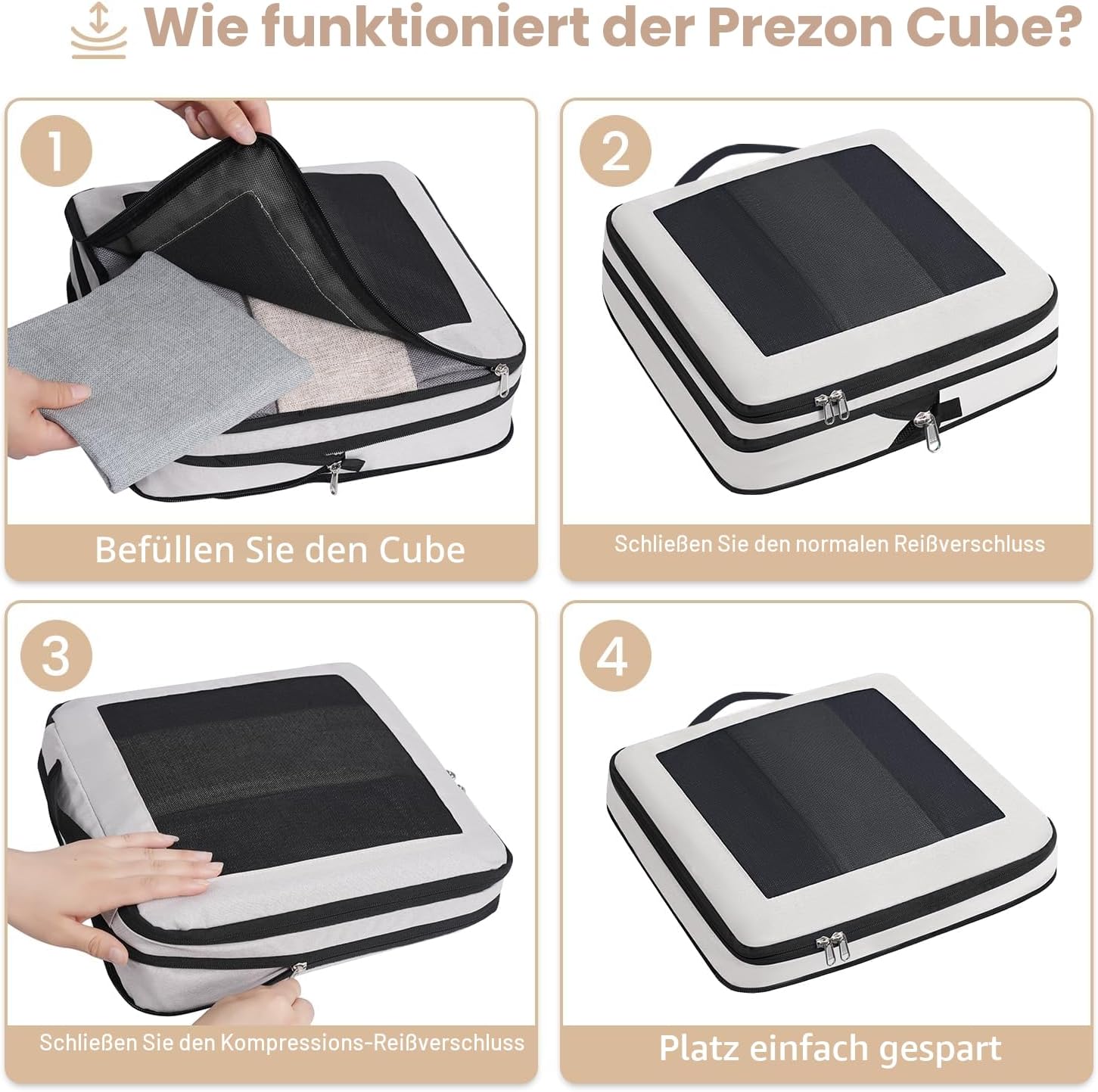 Detalle de Prezon Kompressions-Packwürfel – Erweiterbares Reisegepäck-Organizer-Set (4, 6 oder 8 Stück)