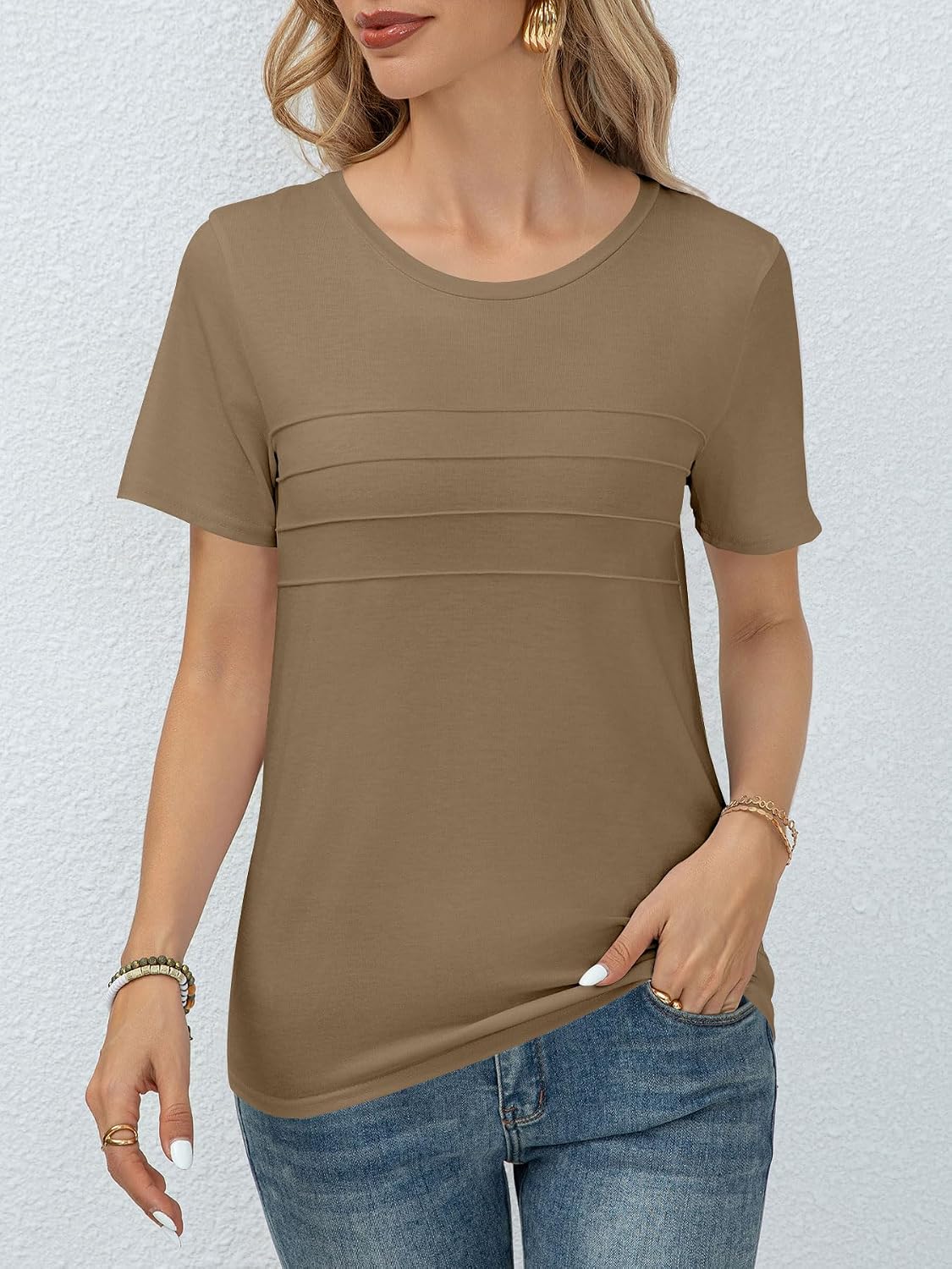 Detalle 2 de Haslike kortärmad dam-t-shirt med rund hals och lös passform