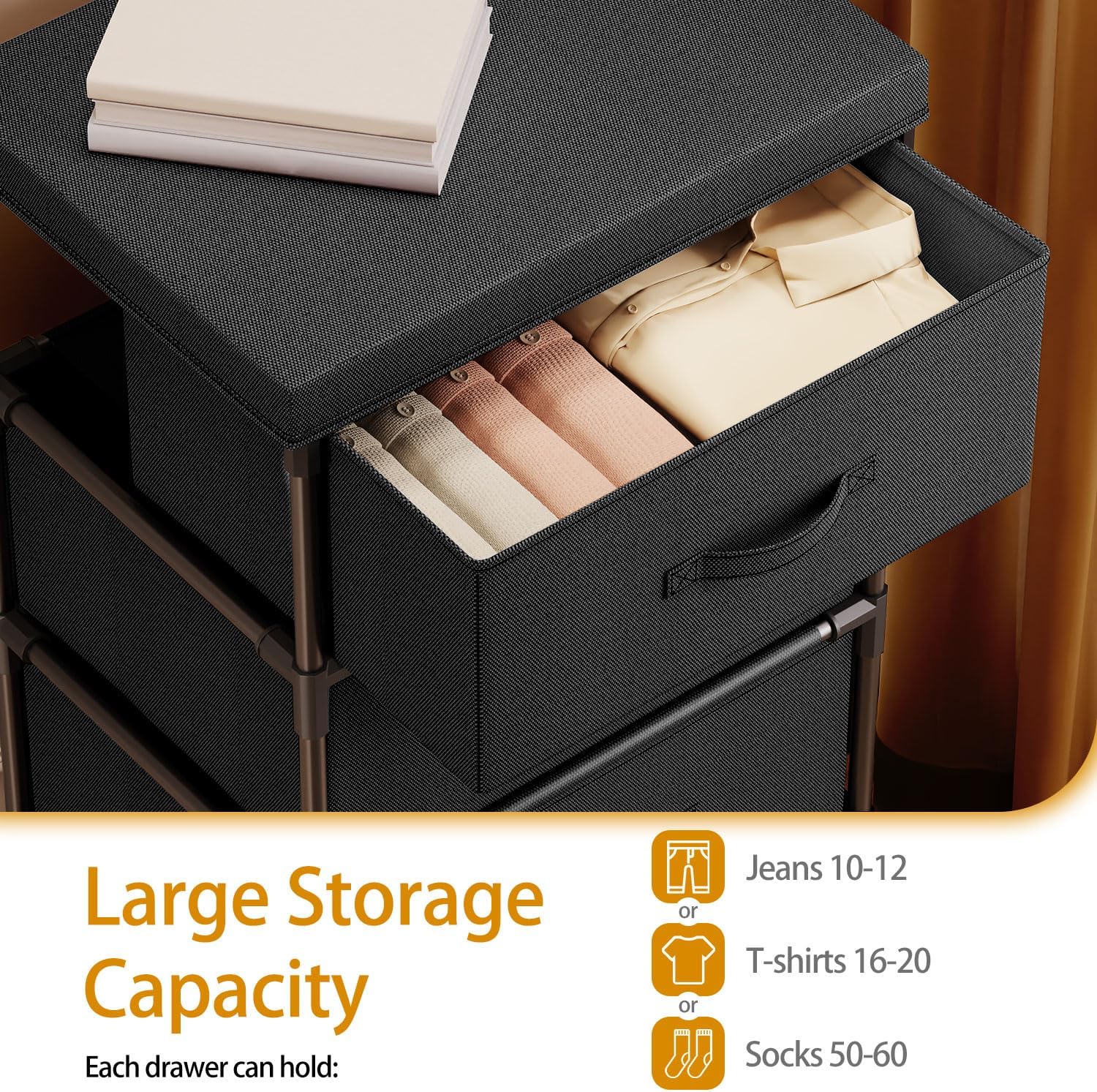 Thumbnail 4 de WANGIRL Fabric Chest of Drawers 4-Drawer 20kg
