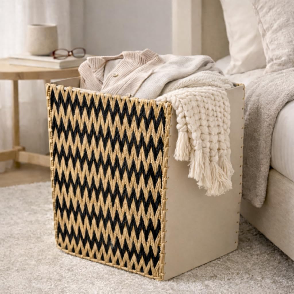 Detalle de Urban Nest Large Woven Storage Basket 75L — Foldable Cotton Rope with Handles