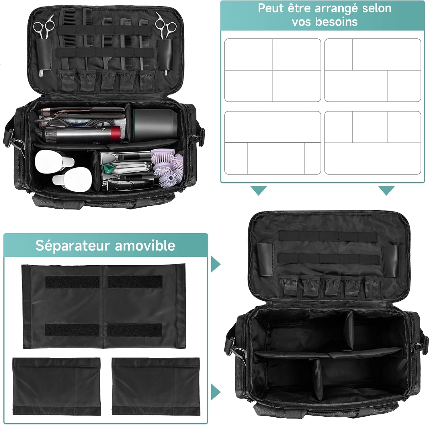 Thumbnail 4 de OUUTMEE Trousse de Rangement pour Coiffeur avec Séparateurs Réglables – Sac de Barbier Noir (48 x 29 x 28 cm)