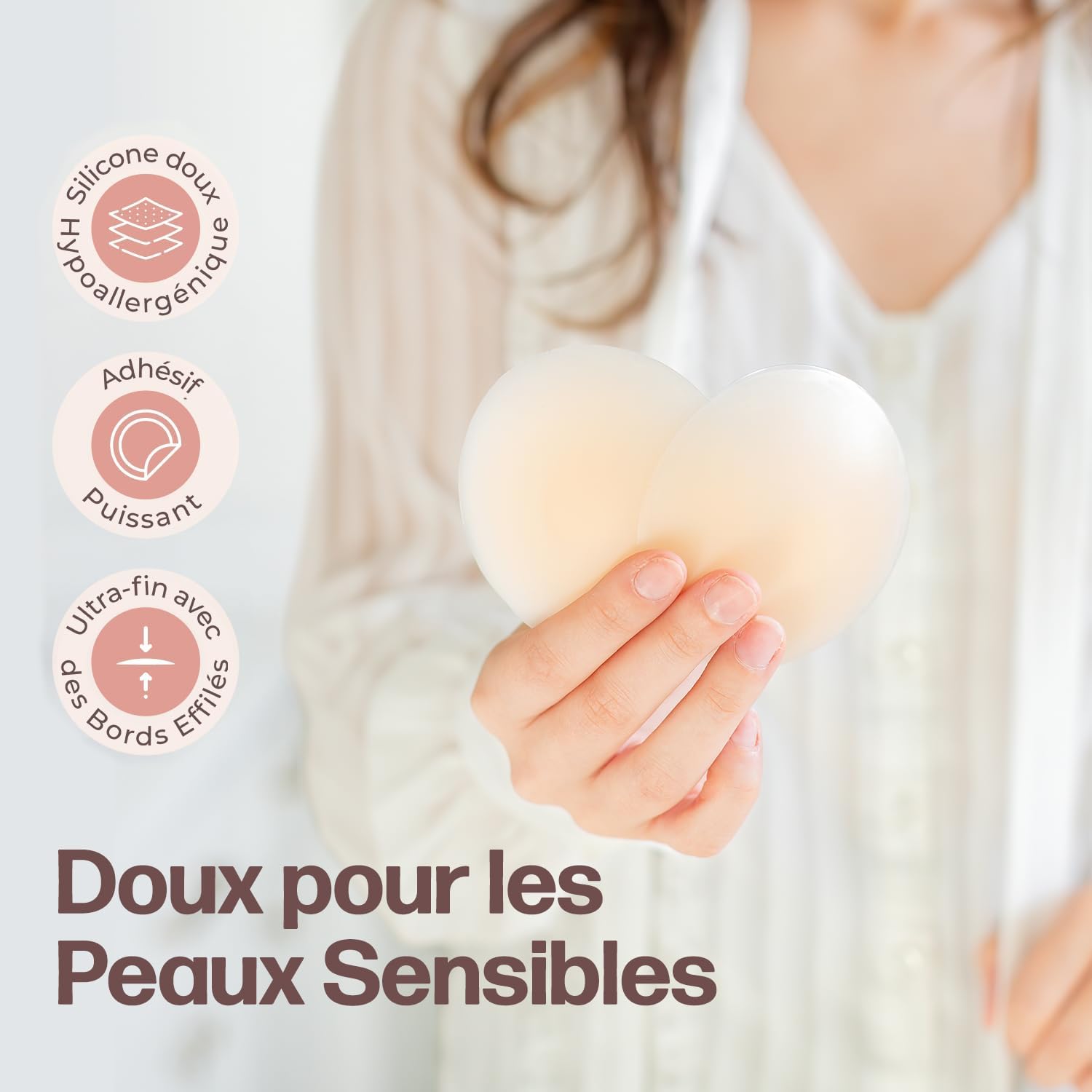 Detalle de Go Nipless Couvre-tétons Invisibles en Silicone Réutilisables – Pastilles Adhésives Taille A-DD