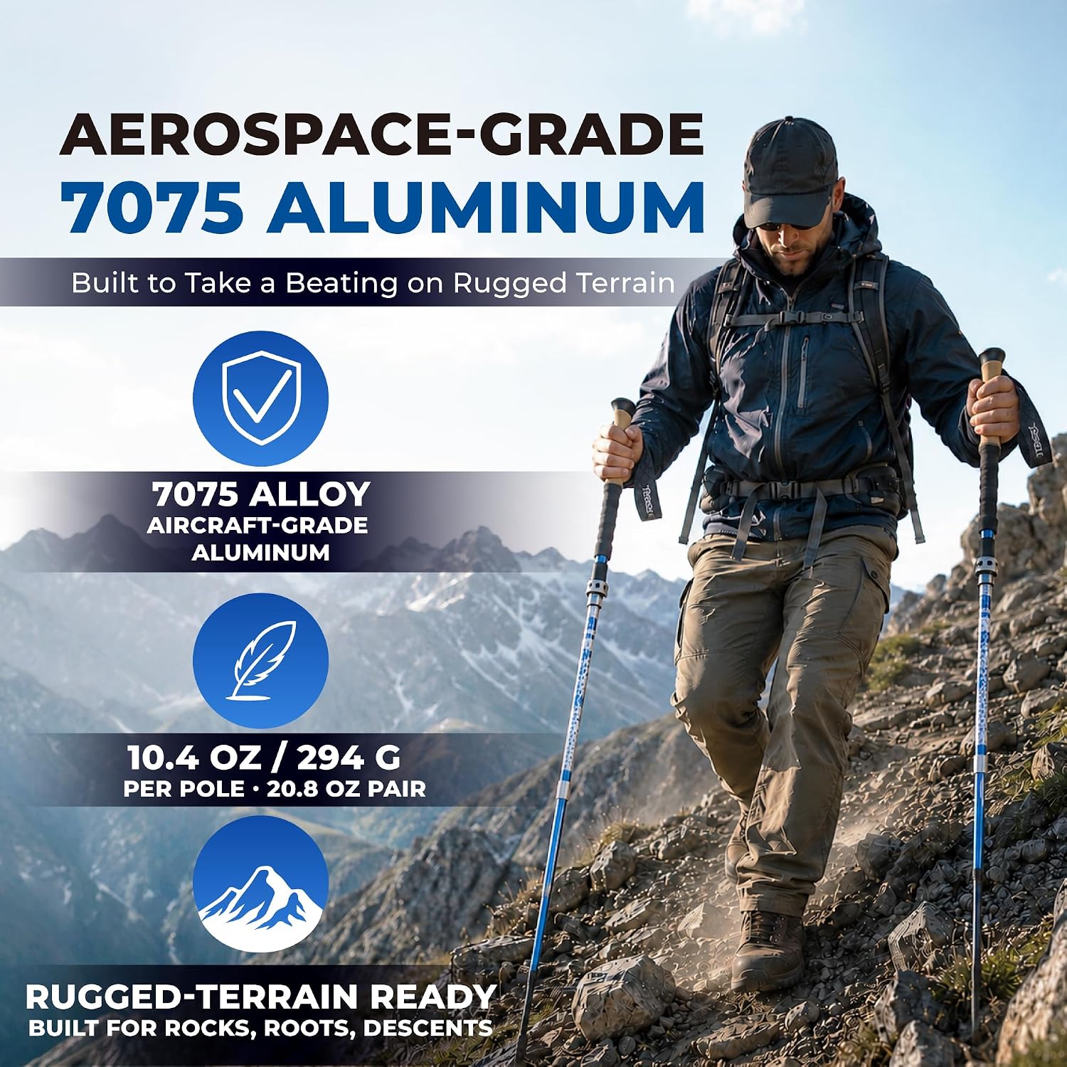 Thumbnail 4 de TREKOLOGY Trek-Z Folding Trekking Poles, Adjustable Aluminum, Cork Blue