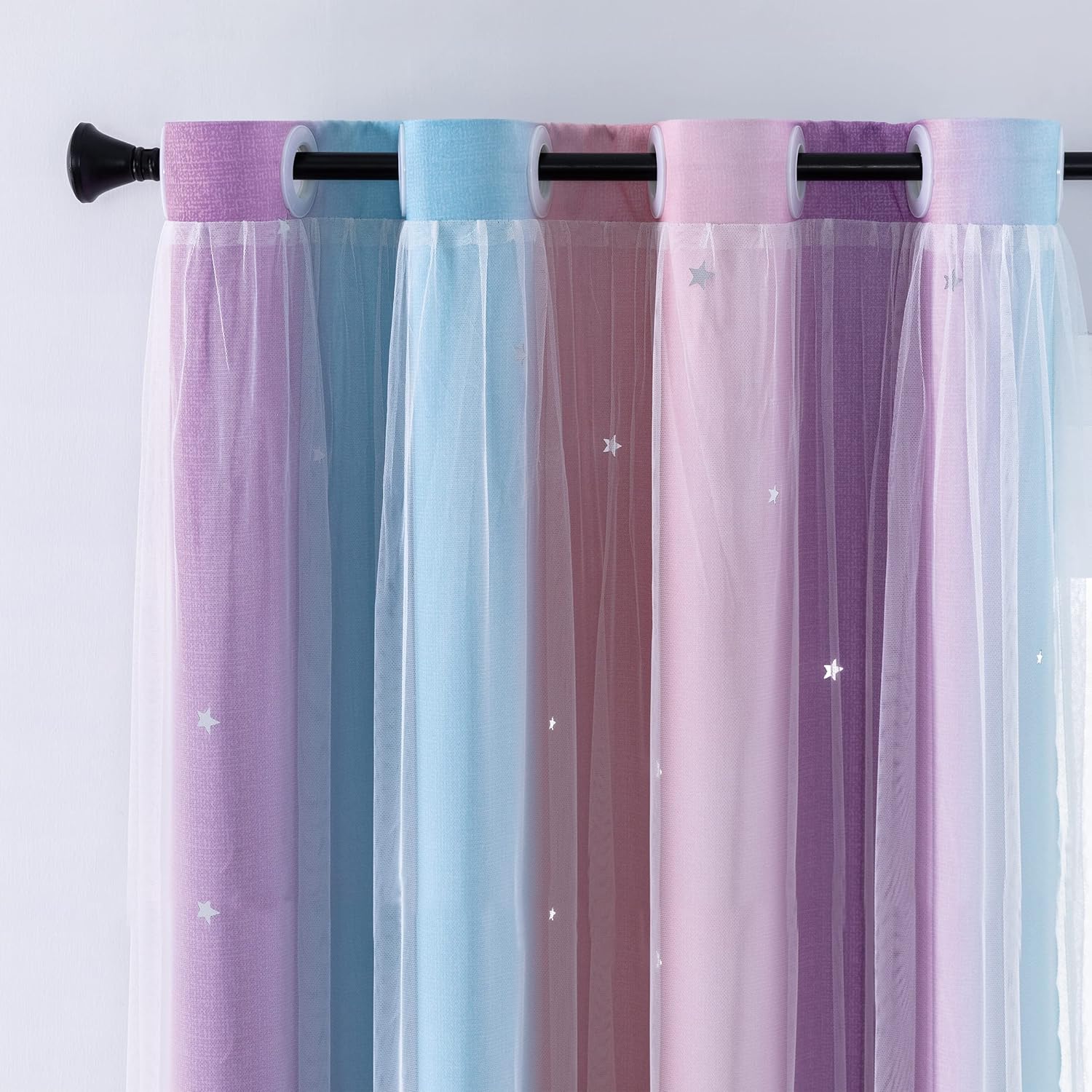 Detalle de XiDi Rainbow Pink Purple Bedroom Curtain Panel (2-Layer, 42"/90")