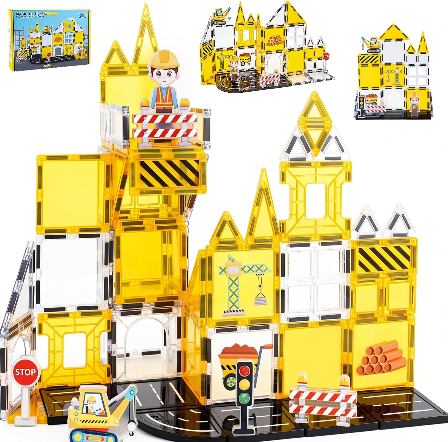 Detalle de LADFAR Magnetic Tiles for Kids (37-Piece) STEM Construction Magnet Building Blocks