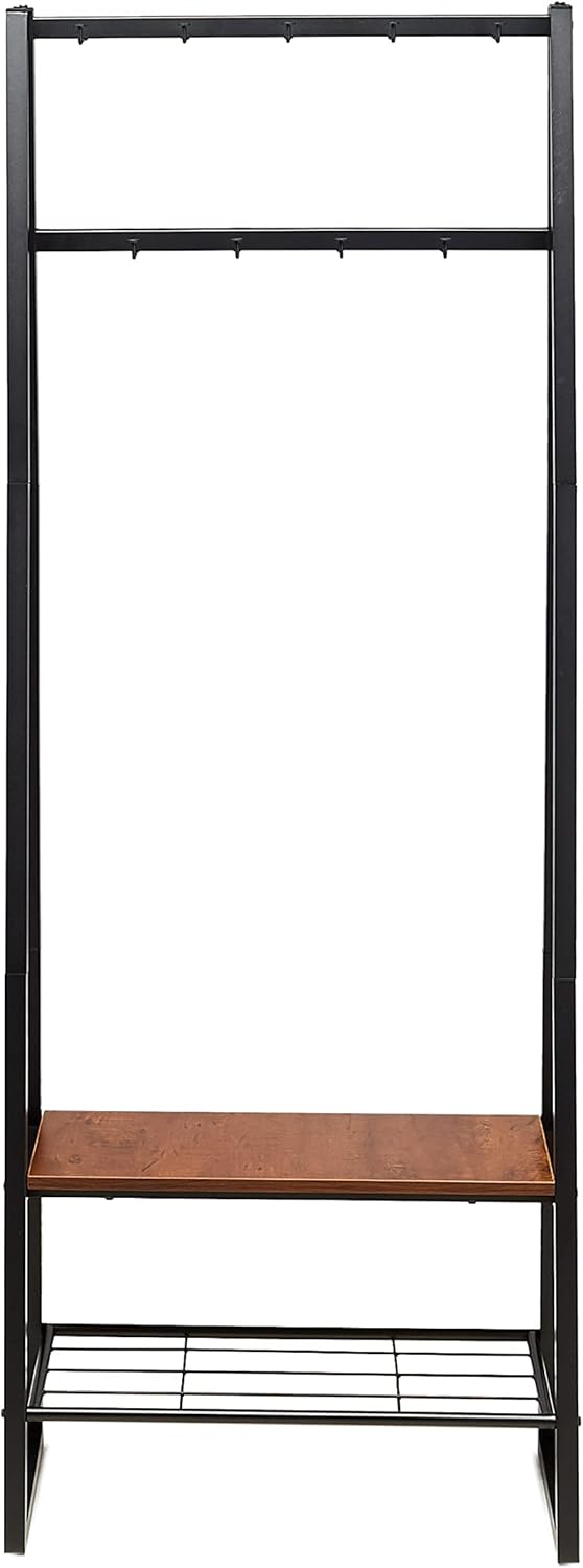 Detalle 2 de Amazon Basics Appendiabiti a 9 ganci con scarpiera e 2 ripiani, Nero, 65 x 33 x 170.1 cm