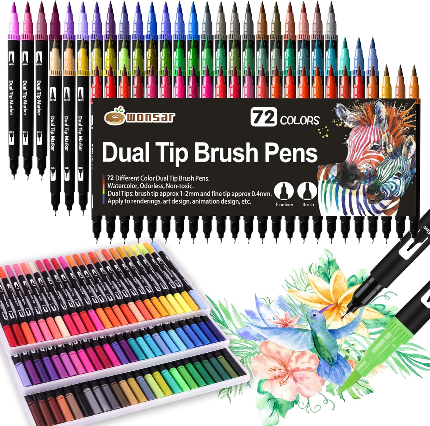Thumbnail 6 de Wonsar Dual Brush Pen Set (24 Farben) mit Fineliner & Pinselspitze – für Bullet Journal, Handlettering & Aquarell-Effekte
