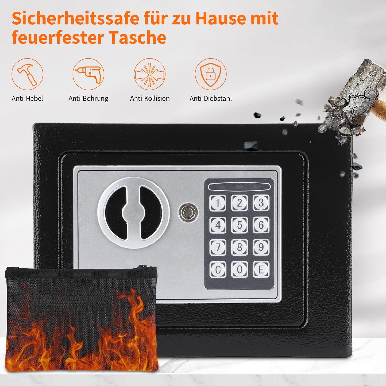 Thumbnail 1 de Tresor Möbeltresor Klein mit Feuerfest‑/Wasserdichtetasche – Wand- oder Bodentresor