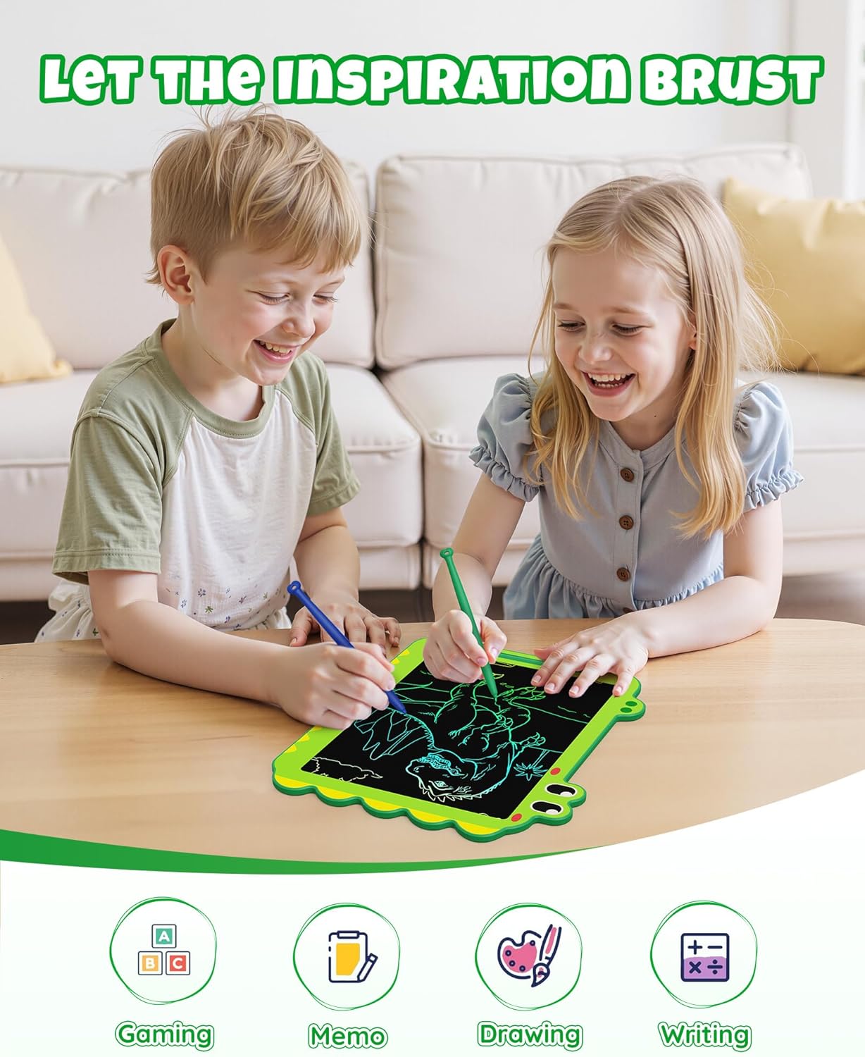 Detalle 2 de ORSEN 12-Zoll LCD-Schreibtafel für Kinder (Dinosaurier, grün) ab 3 Jahren – Zeichenbrett zum Wiederverwenden
