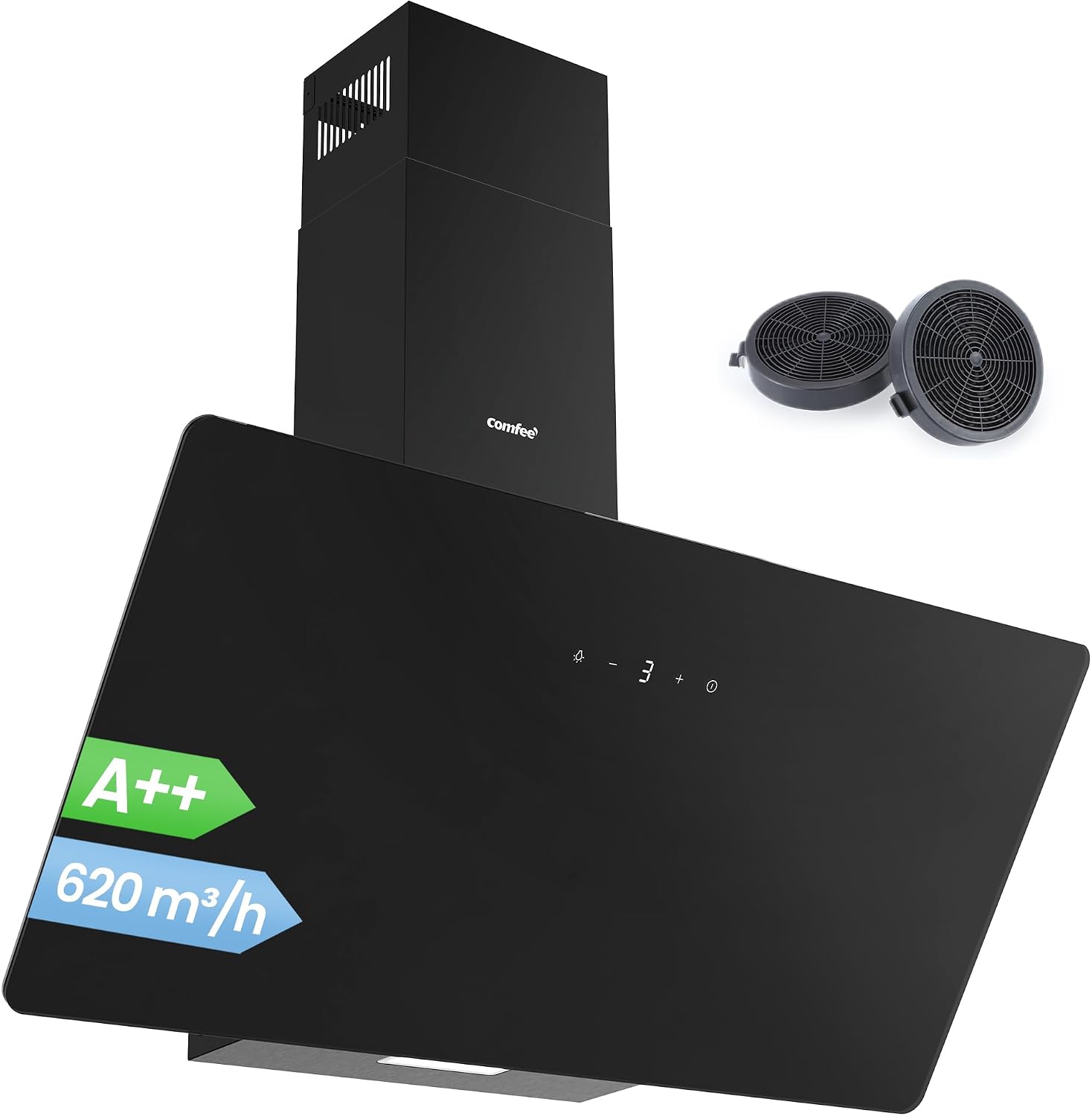 Cappa aspirante COMFEE' CH90J64ET4A2B2-EU da 90 cm – 620 m³/h, controllo touch, bianca o nera