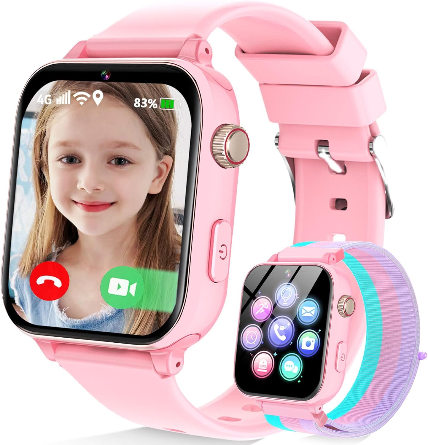 Detalle de 4G Kids Smart Watch Phone GPS with Video Calling, Class Mode, and SOS — Pink