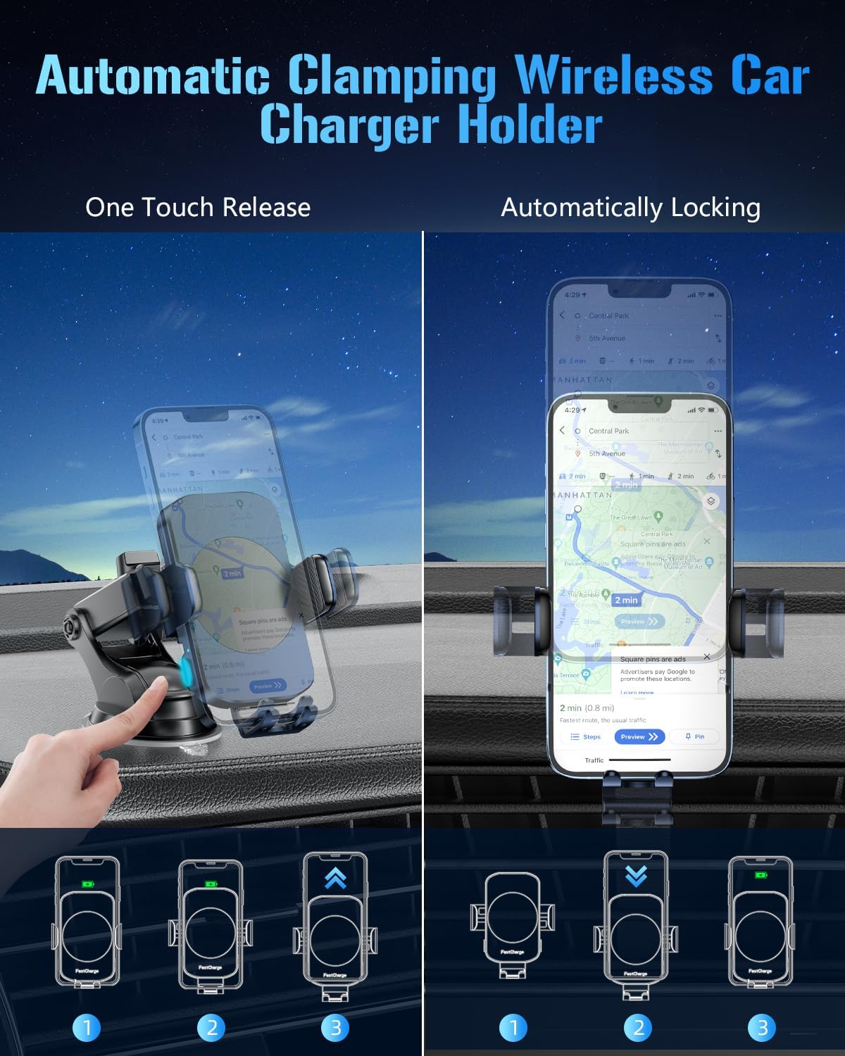 Detalle 2 de BothLin 3 in 1 Wireless Car Charger 15W