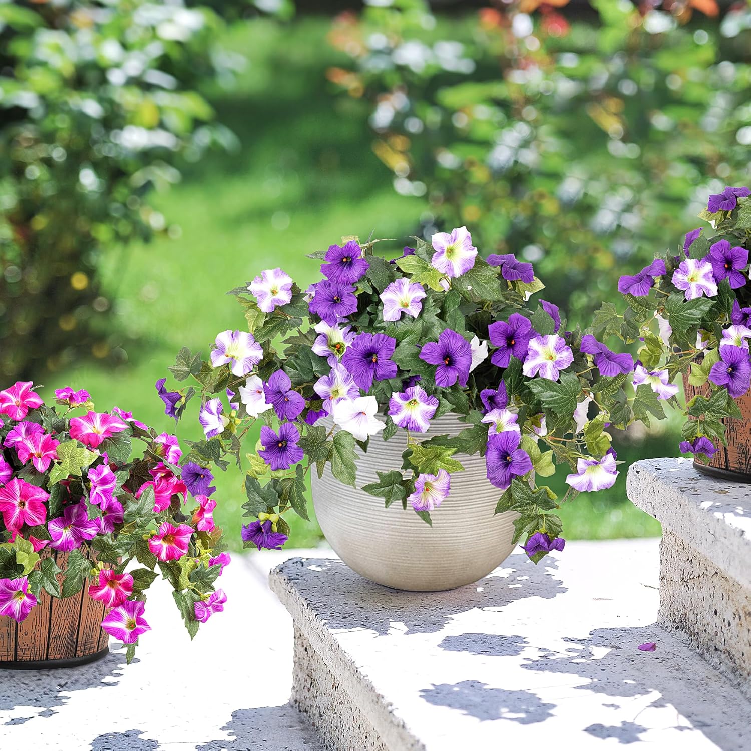 Thumbnail 3 de Ammyoo 2-Pack Artificial Petunias for Outdoor Decor – UV-Resistant, No Fade (Purple/White)