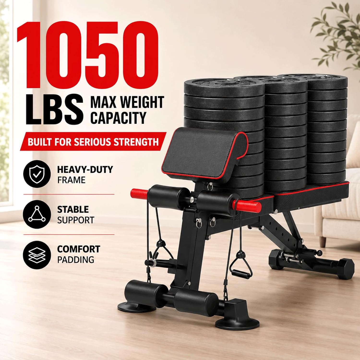 Detalle 2 de Adjustable Weight Bench — Foldable Utility Workout Bench for Full-Body Home Gym (Supports up to 600LBS)