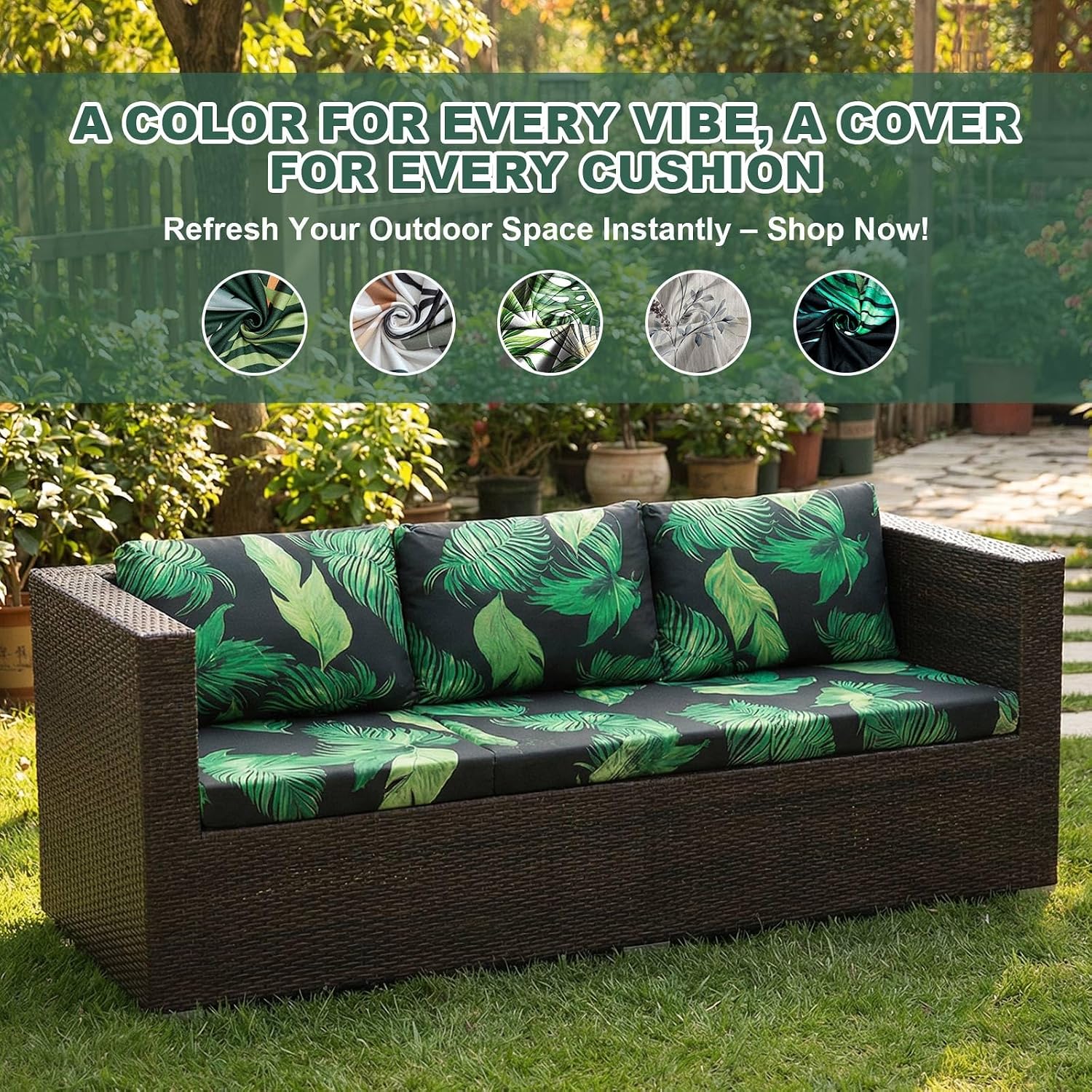 Thumbnail 4 de LiveGo Patio Stretch Sofa Cushion Cover – 8 Pack Floral Outdoor Replacement Cushions