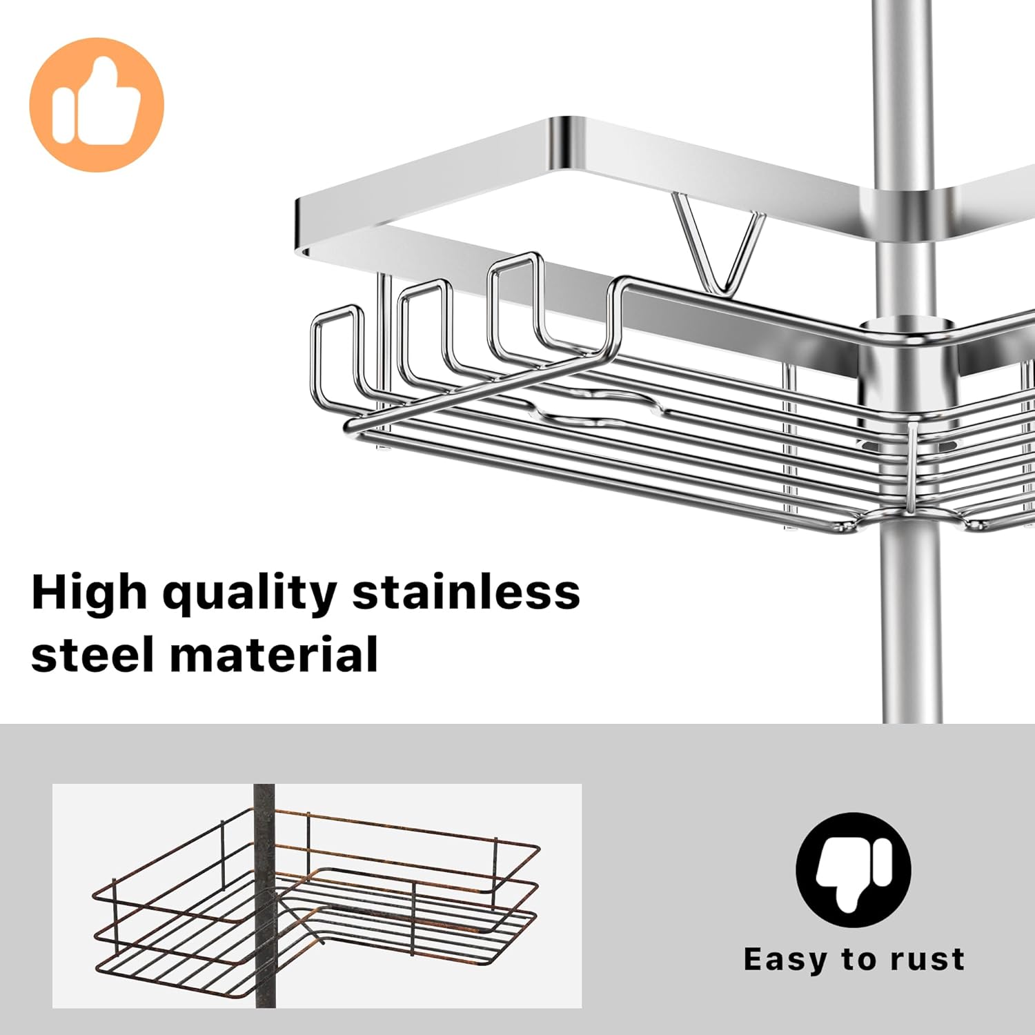 Thumbnail 4 de Kegii Telescopic Shower Caddy Corner Storage with 4 Baskets (No-drill) – Silver