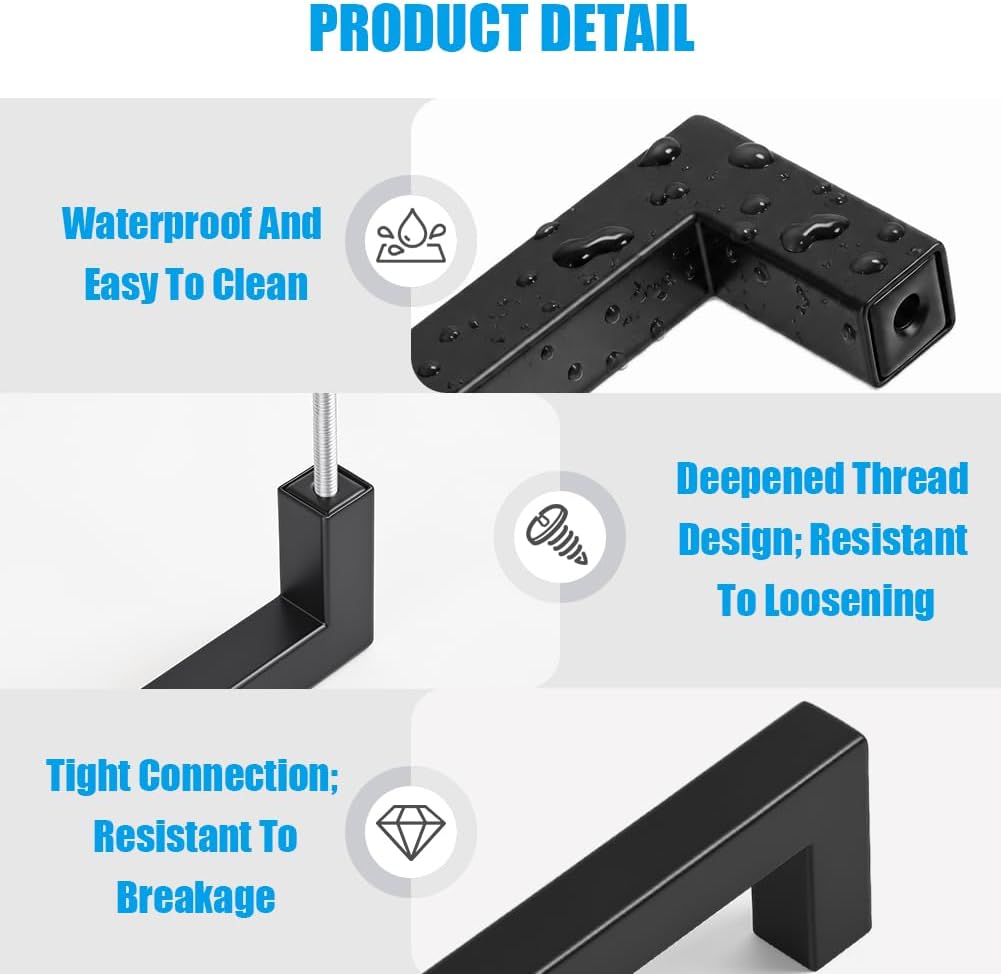 Detalle de AOOWU 8065345 Black Stainless Steel Cupboard Handles, 128mm Centres, 5 Pack