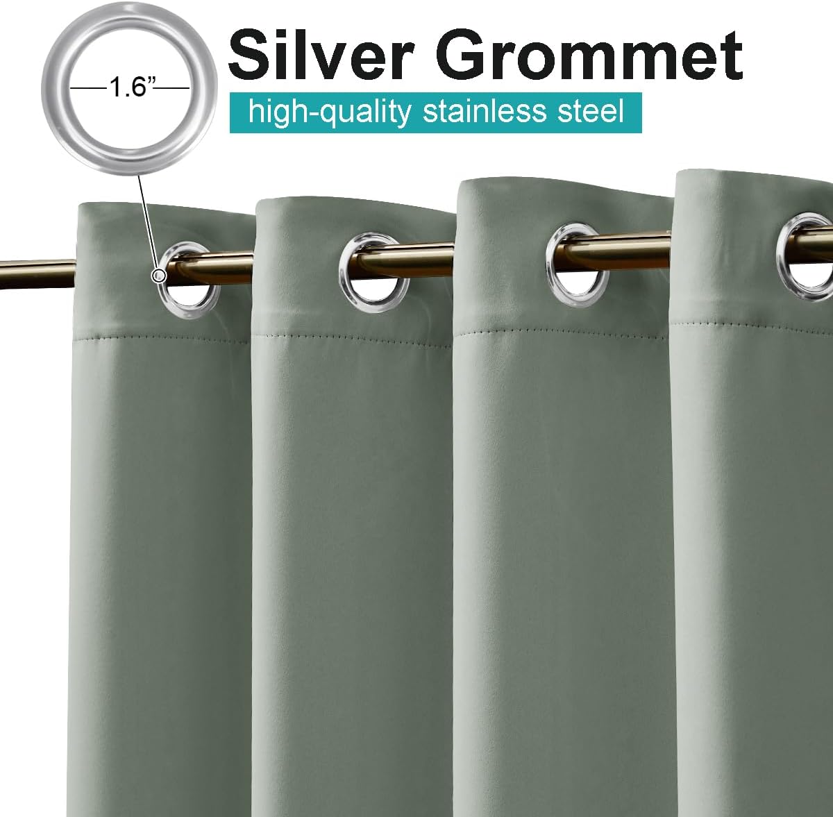 Detalle de NICETOWN Sage Green Blackout Outdoor Curtains, 2 Panels, W52 x L72